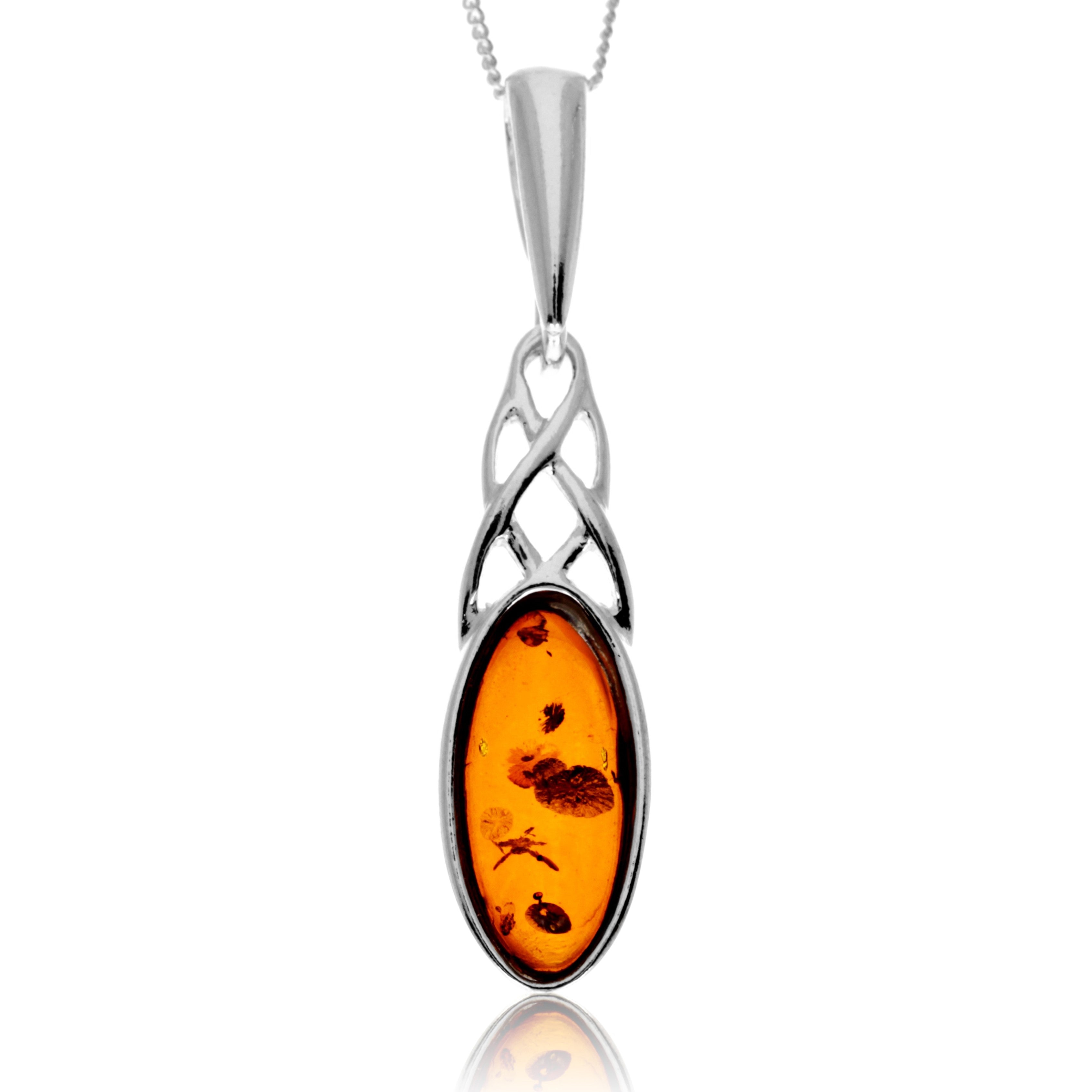 925 Steling Silver & Genuine Baltic Amber Classic Celtic Pendant - GL234