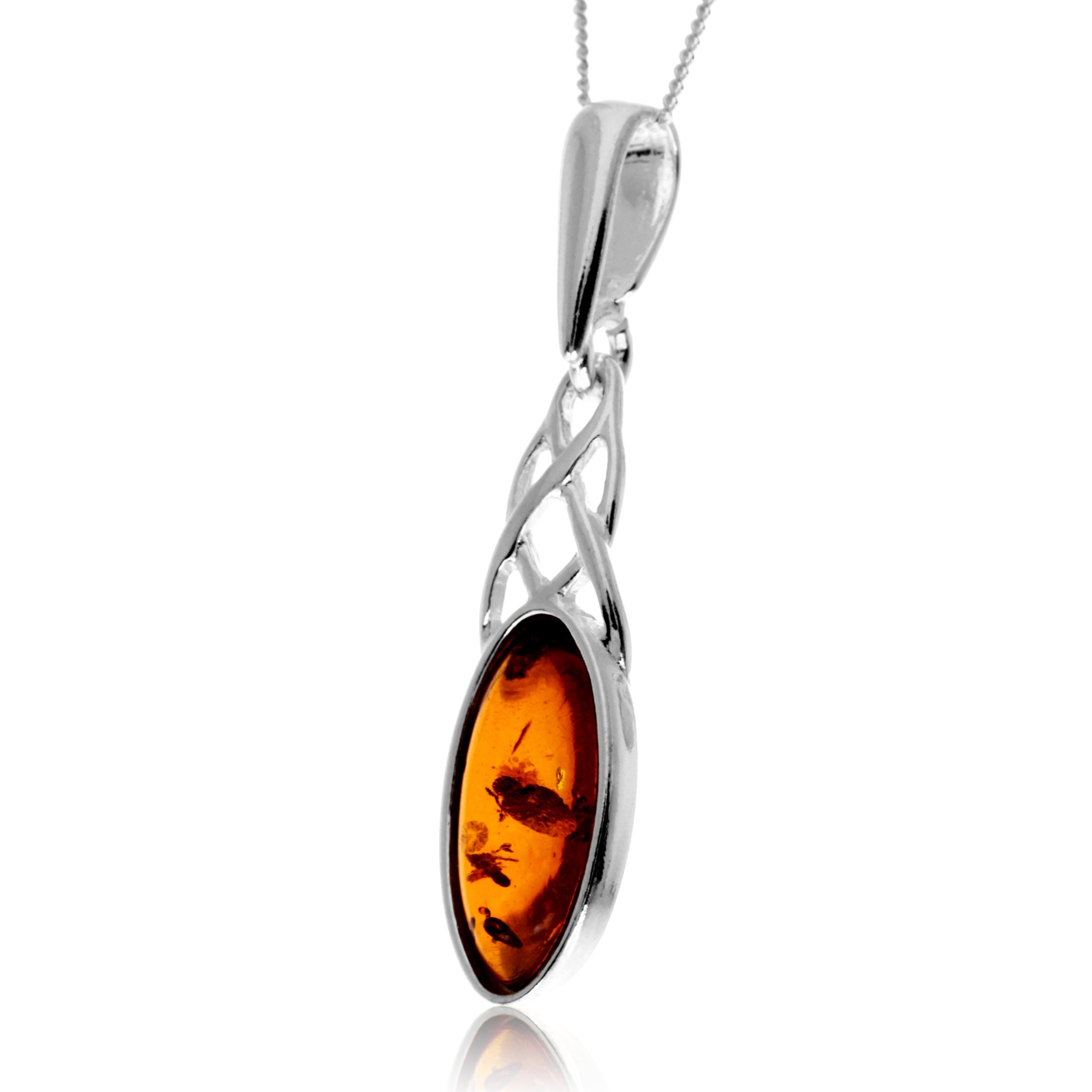 925 Steling Silver & Genuine Baltic Amber Classic Celtic Pendant - GL234