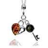 925 Sterling Silver & Baltic Amber Key & Heart Pendant - GL336