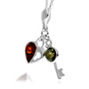 925 Sterling Silver & Baltic Amber Key & Heart Pendant - GL336