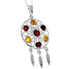 925 Steling Silver & Genuine Baltic Amber Large Dream Catcher Pendant - GL368