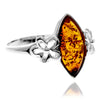 925 Sterling Silver & Genuine Baltic Amber Flower Ring - GL409