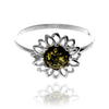 925 Sterling Silver & Baltic Amber Modern Sun Flower Designer Ring - GL734