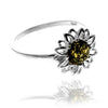 925 Sterling Silver & Baltic Amber Modern Sun Flower Designer Ring - GL734