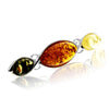 925 Sterling Silver & Genuine Baltic Amber 3 Stone Classic Brooch - GL802