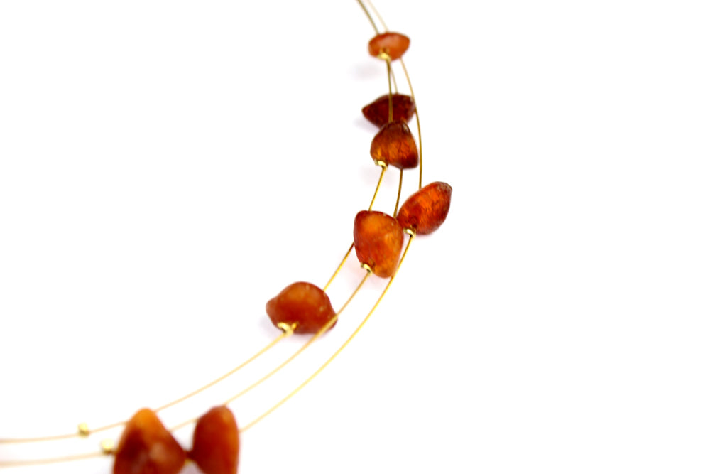 Genuine Raw Cognac Baltic Amber Beads Necklace on Stainless Steel - NE0096