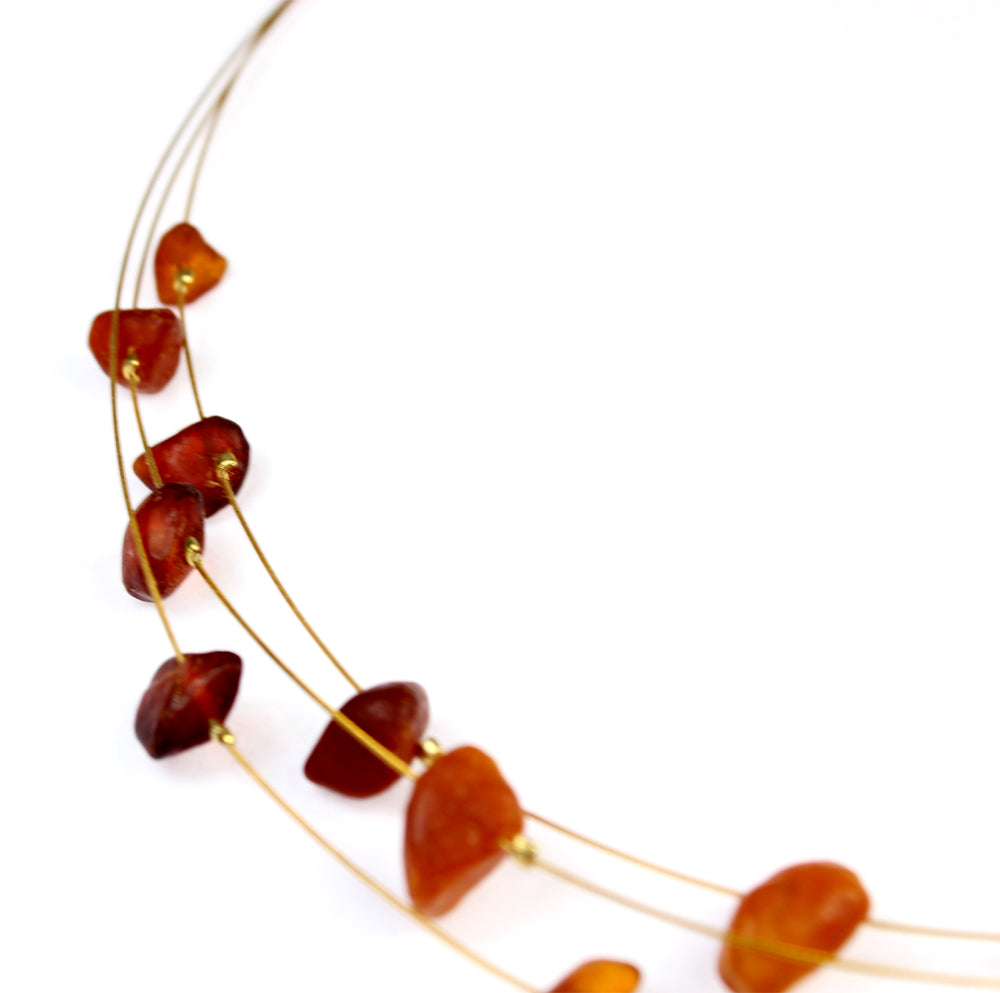 Genuine Raw Cognac Baltic Amber Beads Necklace on Stainless Steel - NE0096