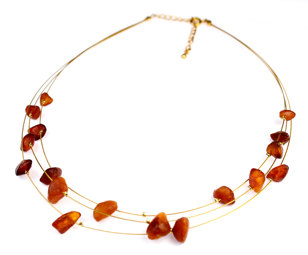 Genuine Raw Cognac Baltic Amber Beads Necklace on Stainless Steel - NE0096