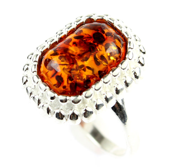 925 Sterling Silver & Genuine Baltic Amber Classic Designer Ring - GL456