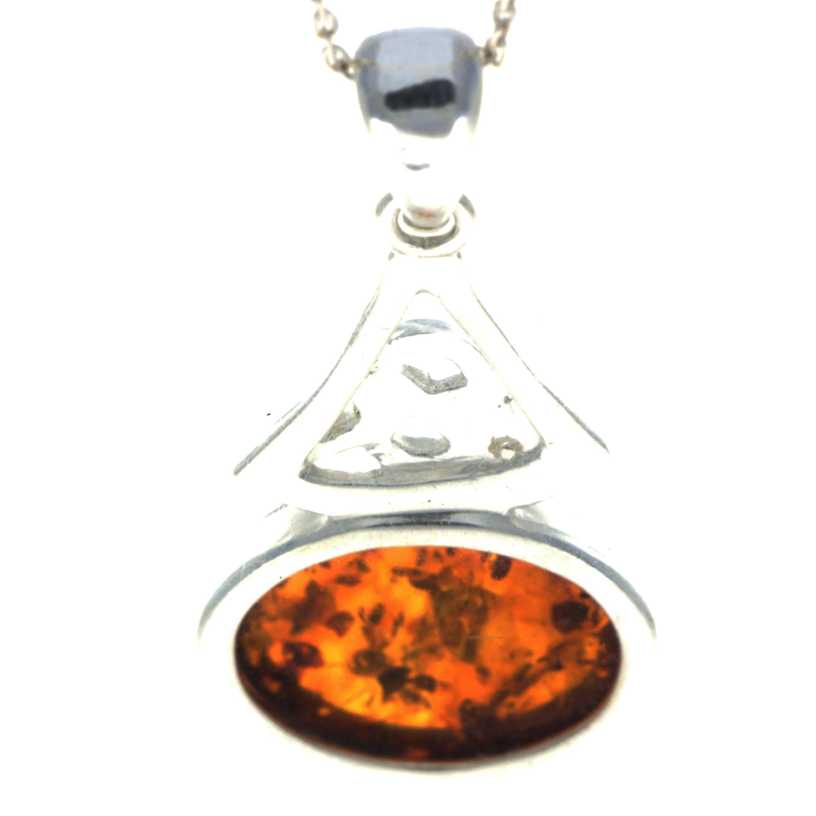 925 Steling Silver & Genuine Baltic Amber Large Classic Celtic Pendant - 1535