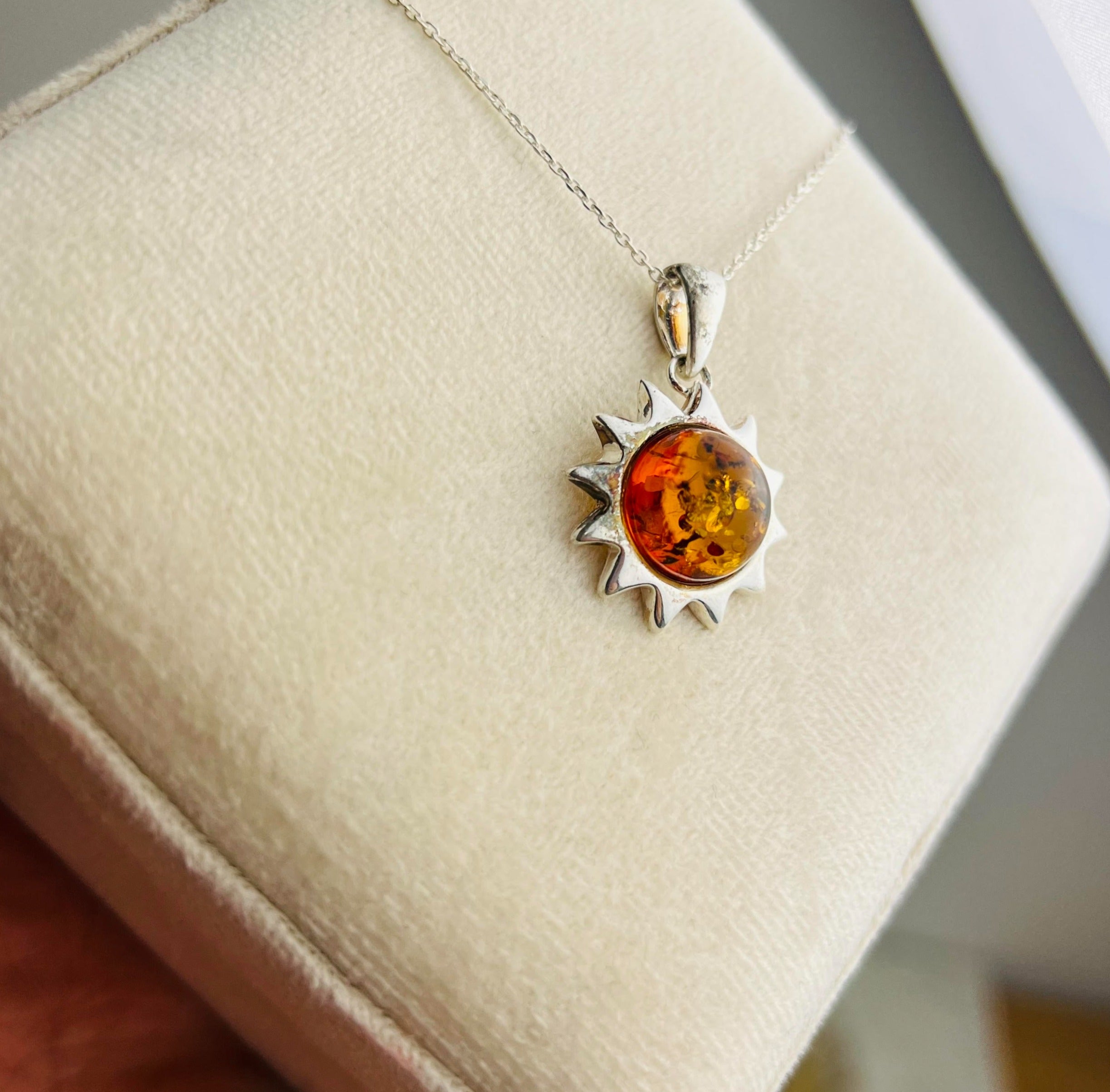 Copy of 925 Sterling Silver & Genuine Baltic Amber  Modern Sun Pendant - 1542