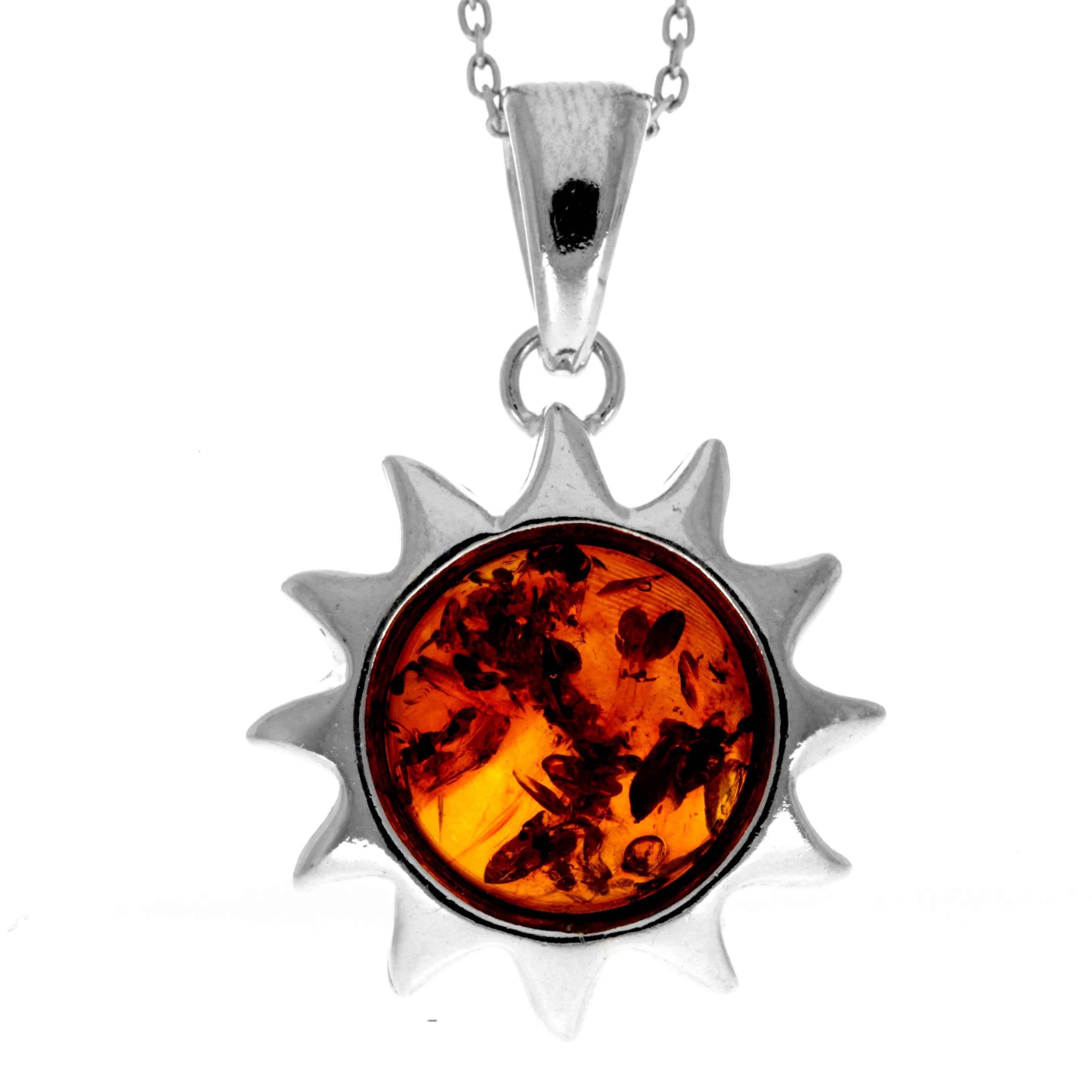 Copy of 925 Sterling Silver & Genuine Baltic Amber  Modern Sun Pendant - 1542