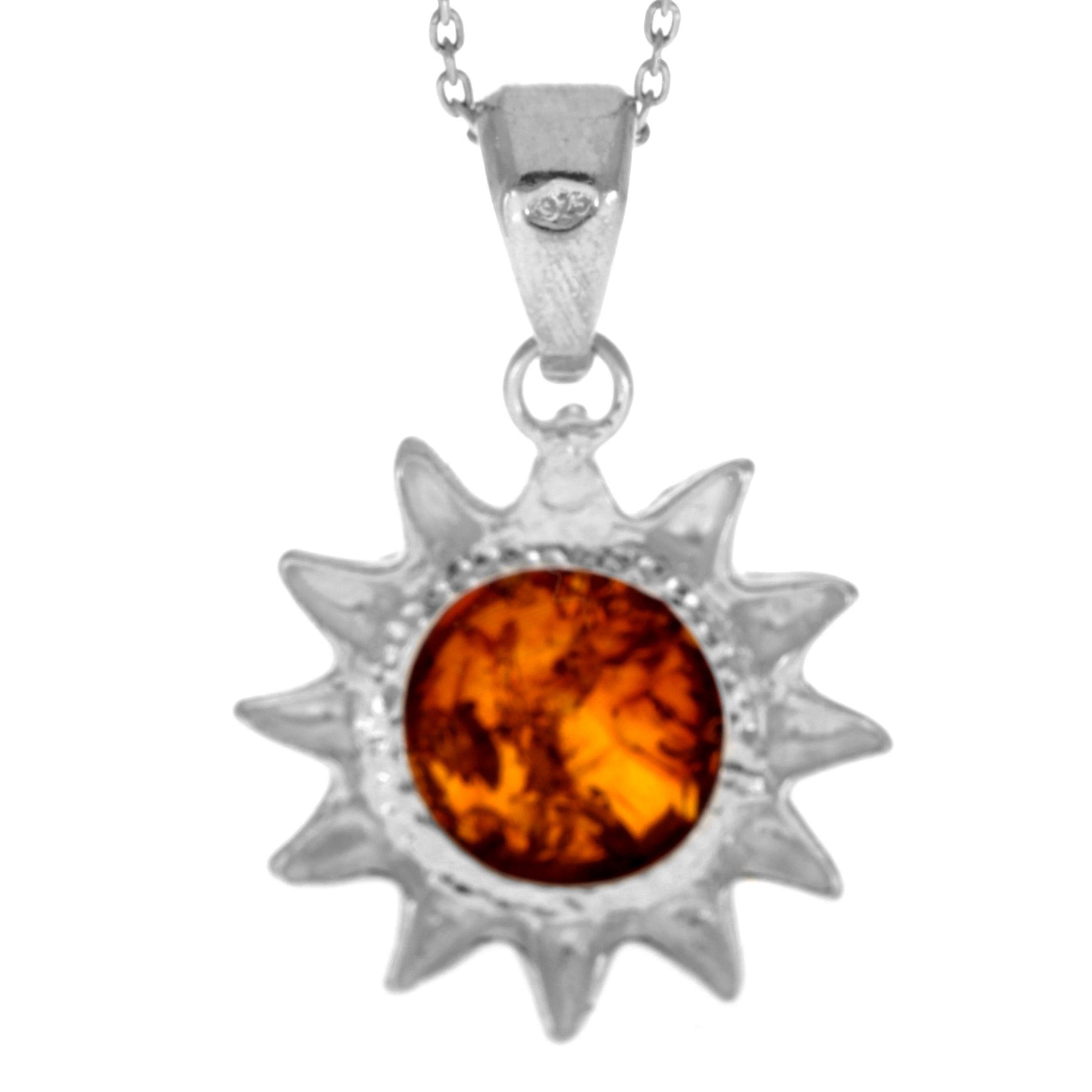 Copy of 925 Sterling Silver & Genuine Baltic Amber  Modern Sun Pendant - 1542