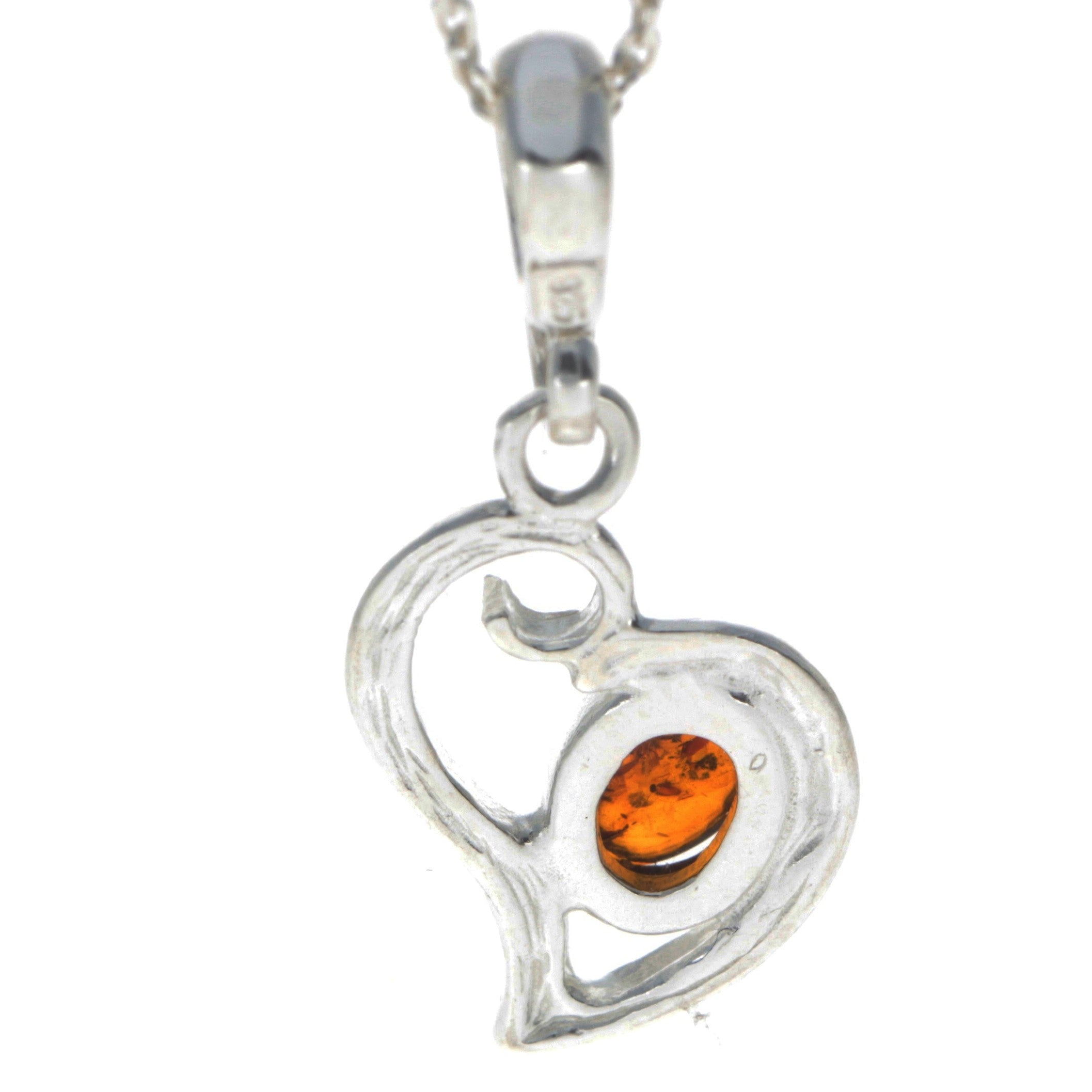 925 Sterling Silver & Genuine Baltic Amber Classic Heart Pendant - 1560