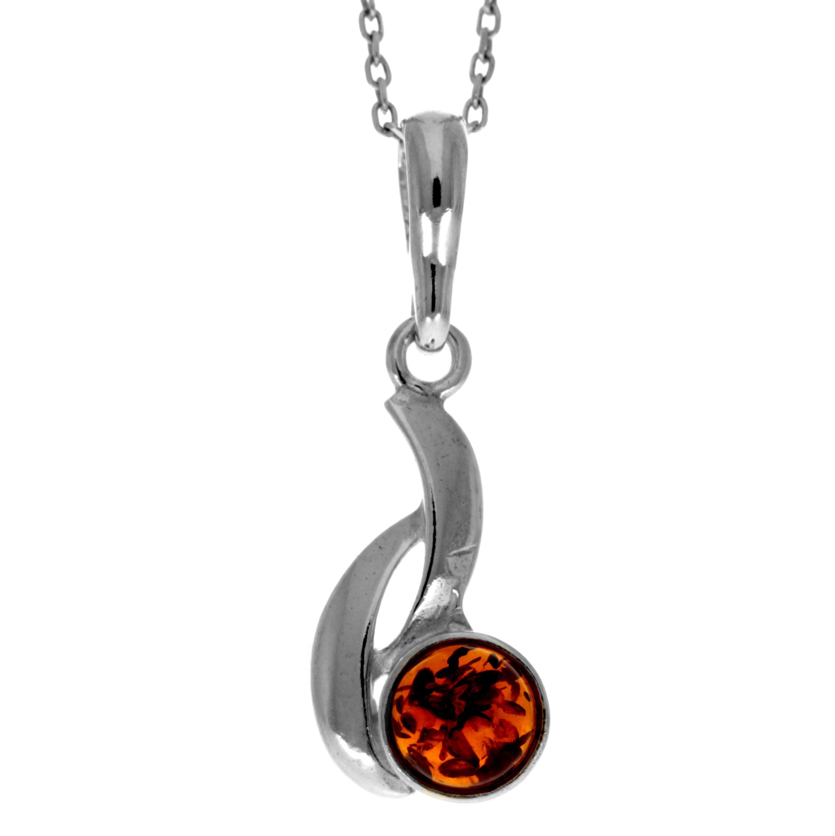 925 Sterling Silver & Genuine Baltic Amber Modern Drop Pendant  1561