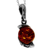 925 Sterling Silver & Genuine Baltic Amber Classic Round  Pendant - 1587