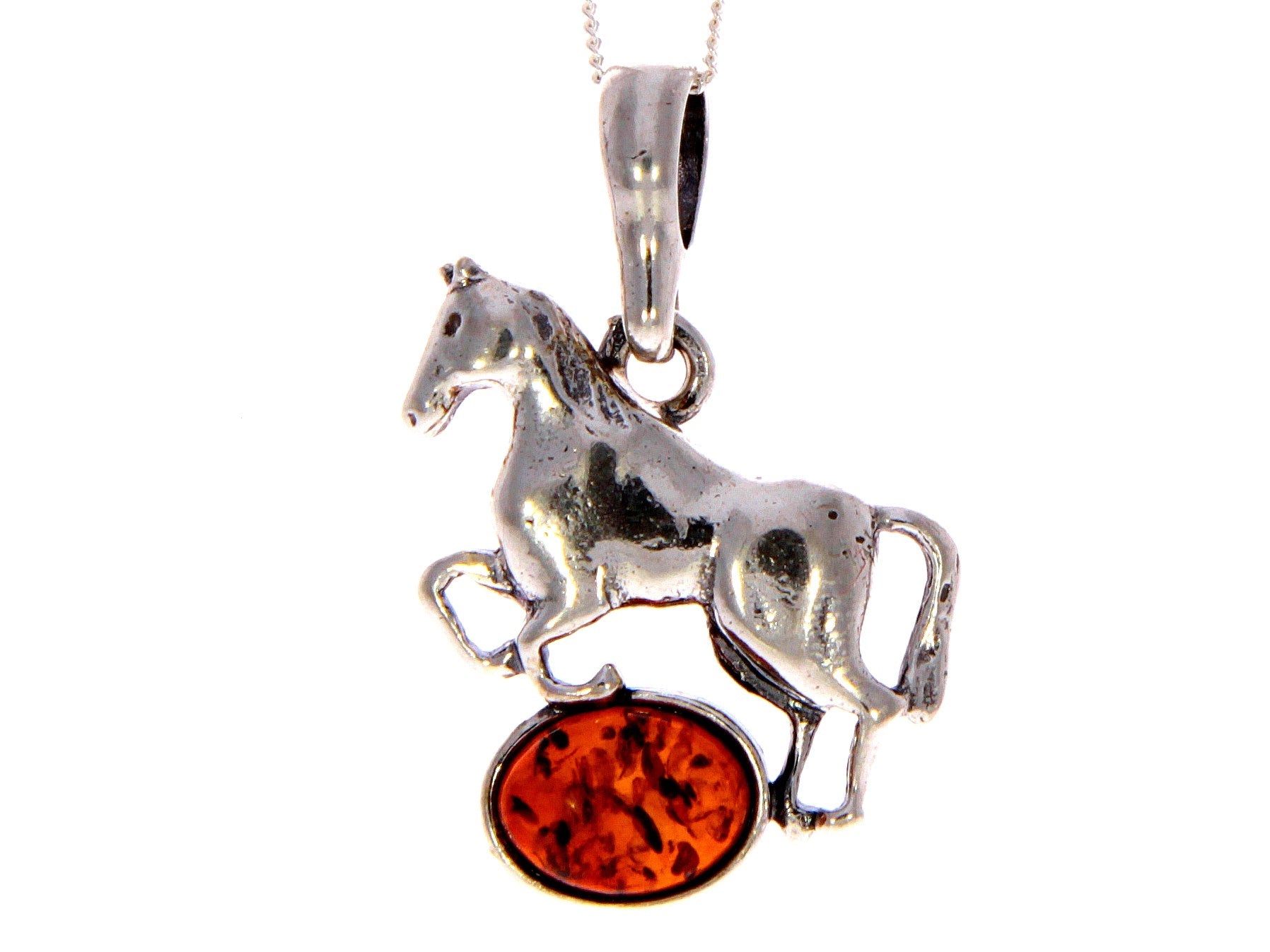 925 Sterling Silver & Baltic Amber Horse Pendant - 1613