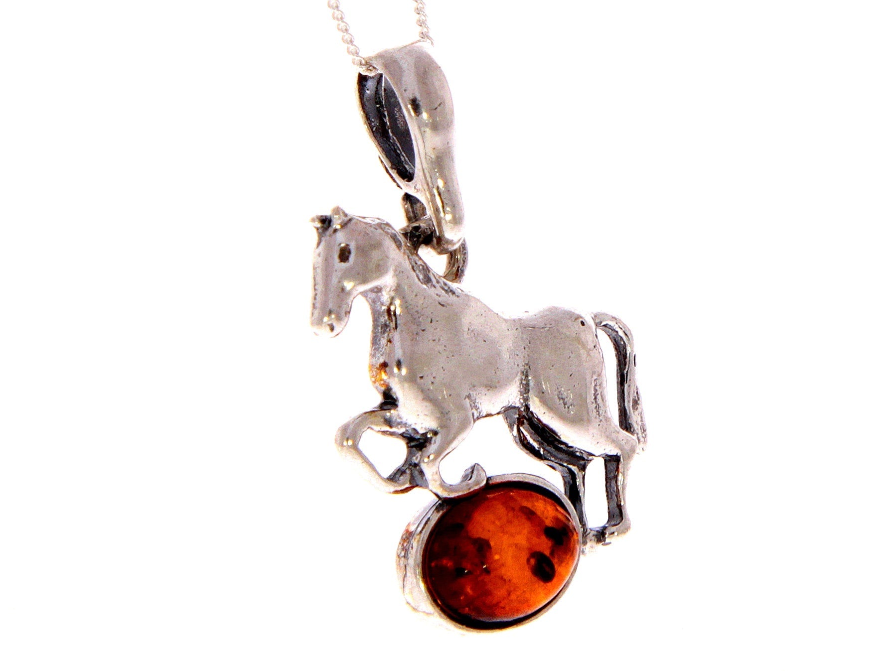 925 Sterling Silver & Baltic Amber Horse Pendant - 1613