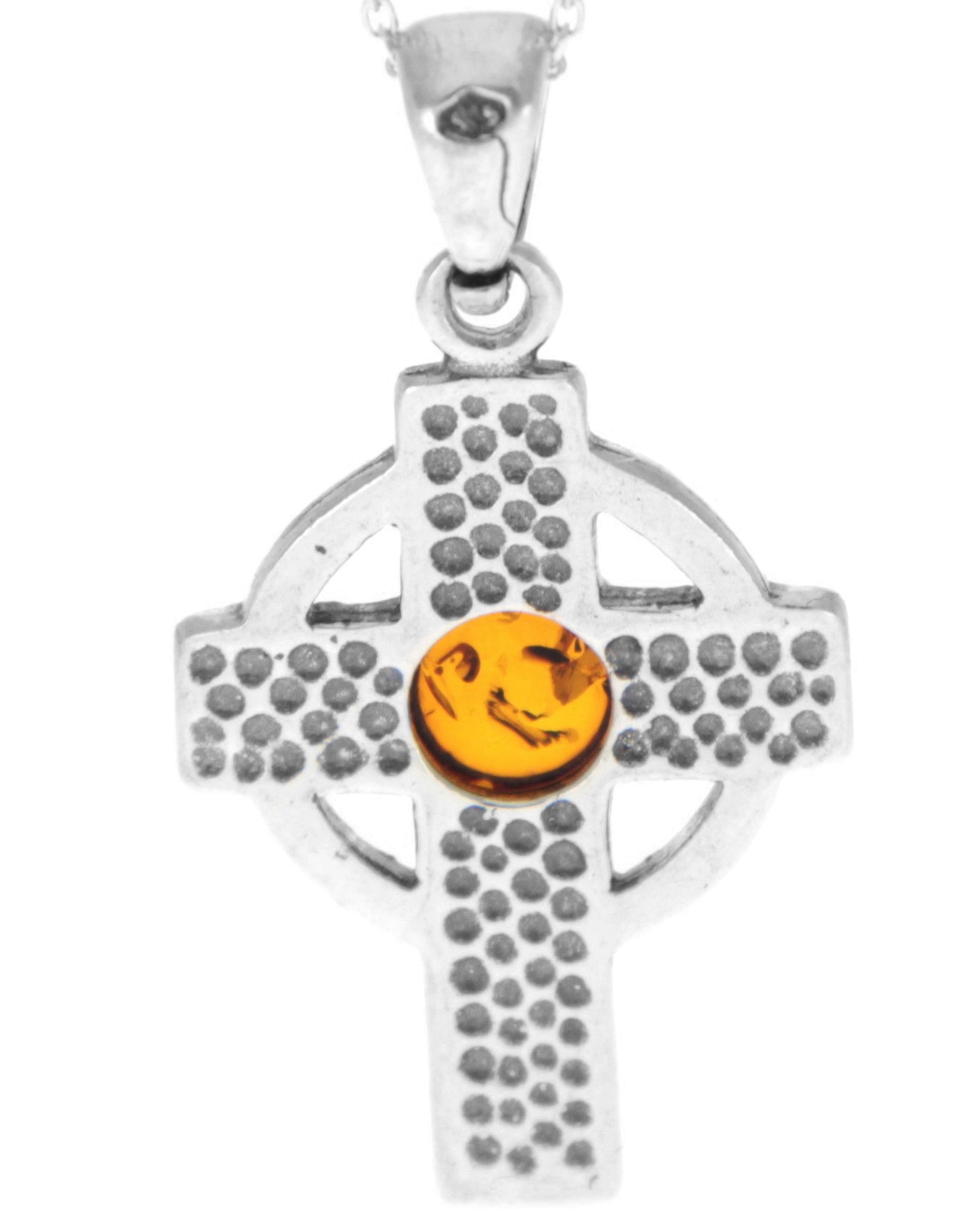 925 Sterling Silver & Baltic Amber Celtic Cross Pendant - 1640