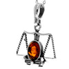 925 Sterling Silver & Genuine Baltic Amber Classic  Zodiac Libra Pendant - 1697