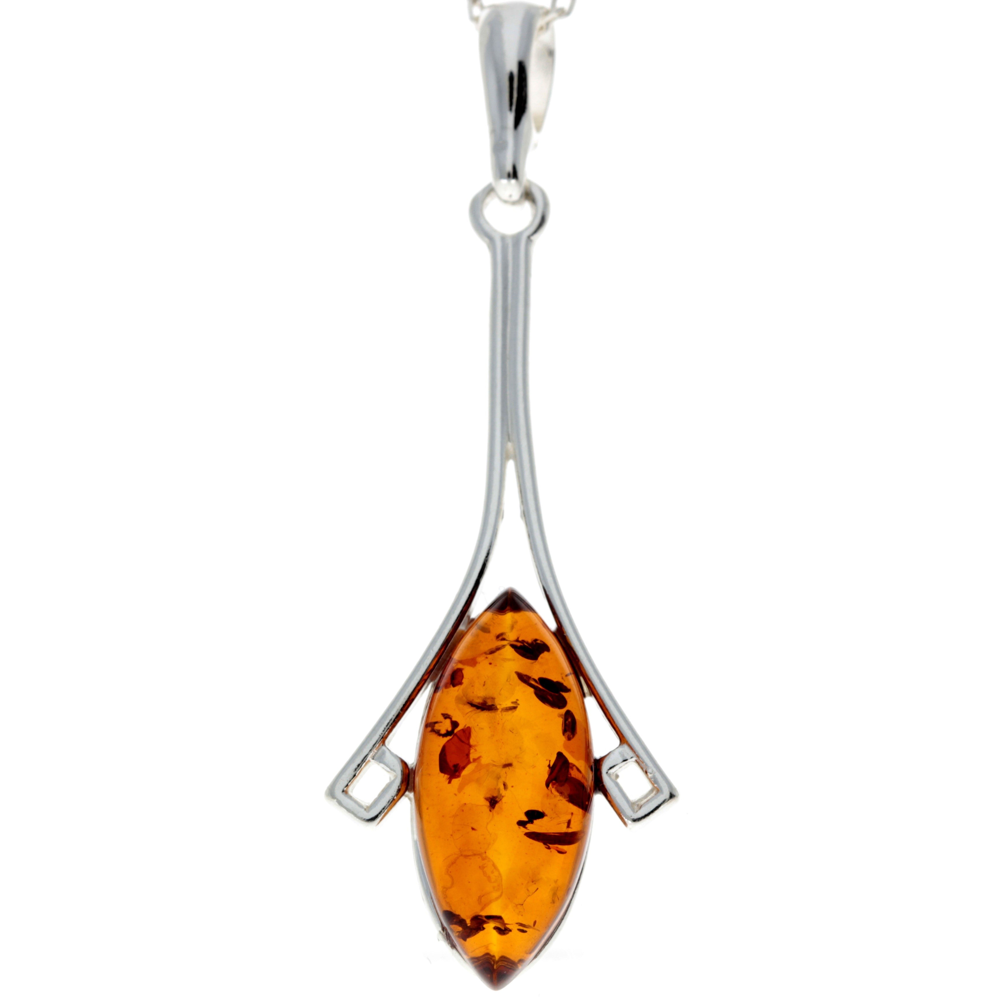 925 Sterling Silver & Genuine Baltic Amber Modern Pendant - 1705