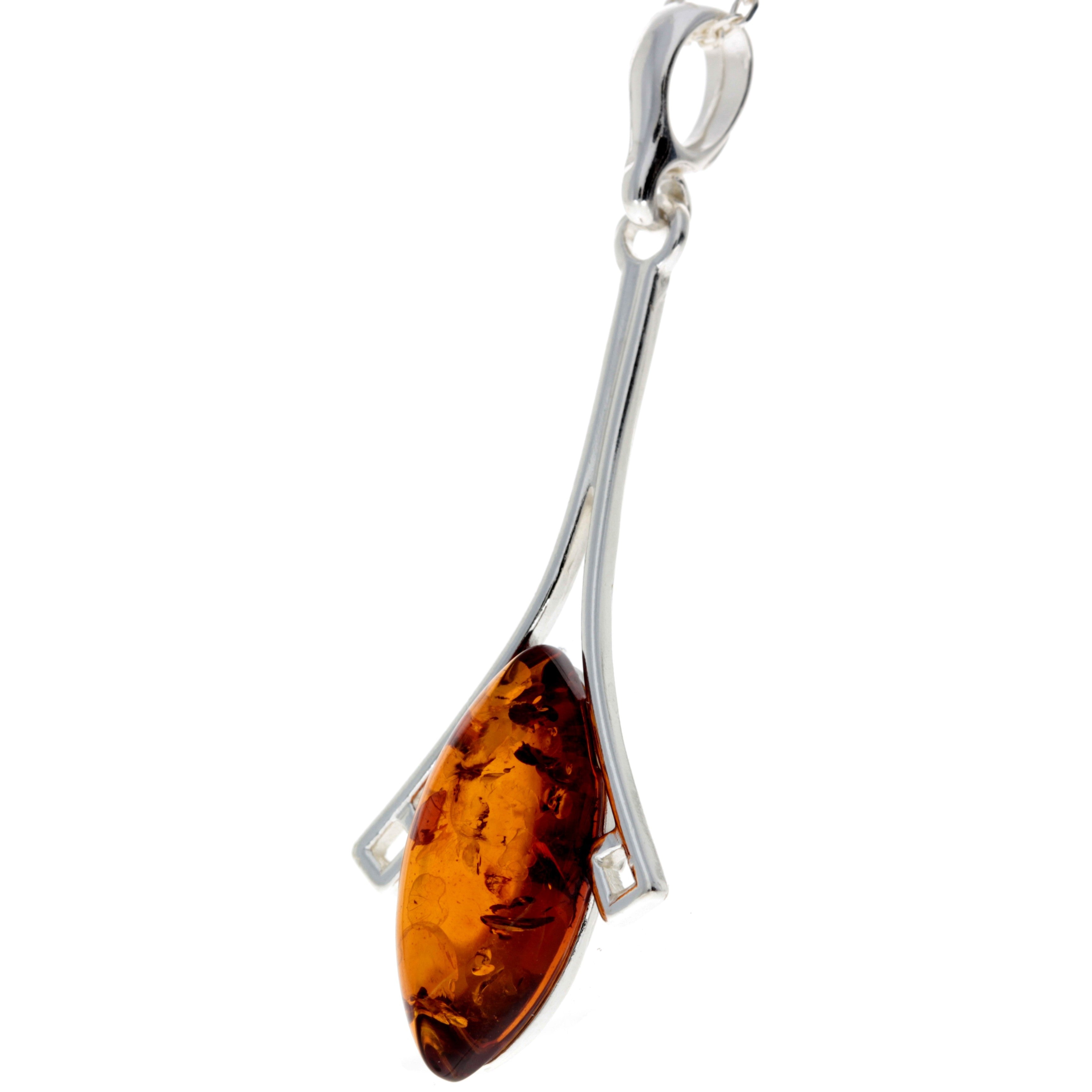 925 Sterling Silver & Genuine Baltic Amber Modern Pendant - 1705