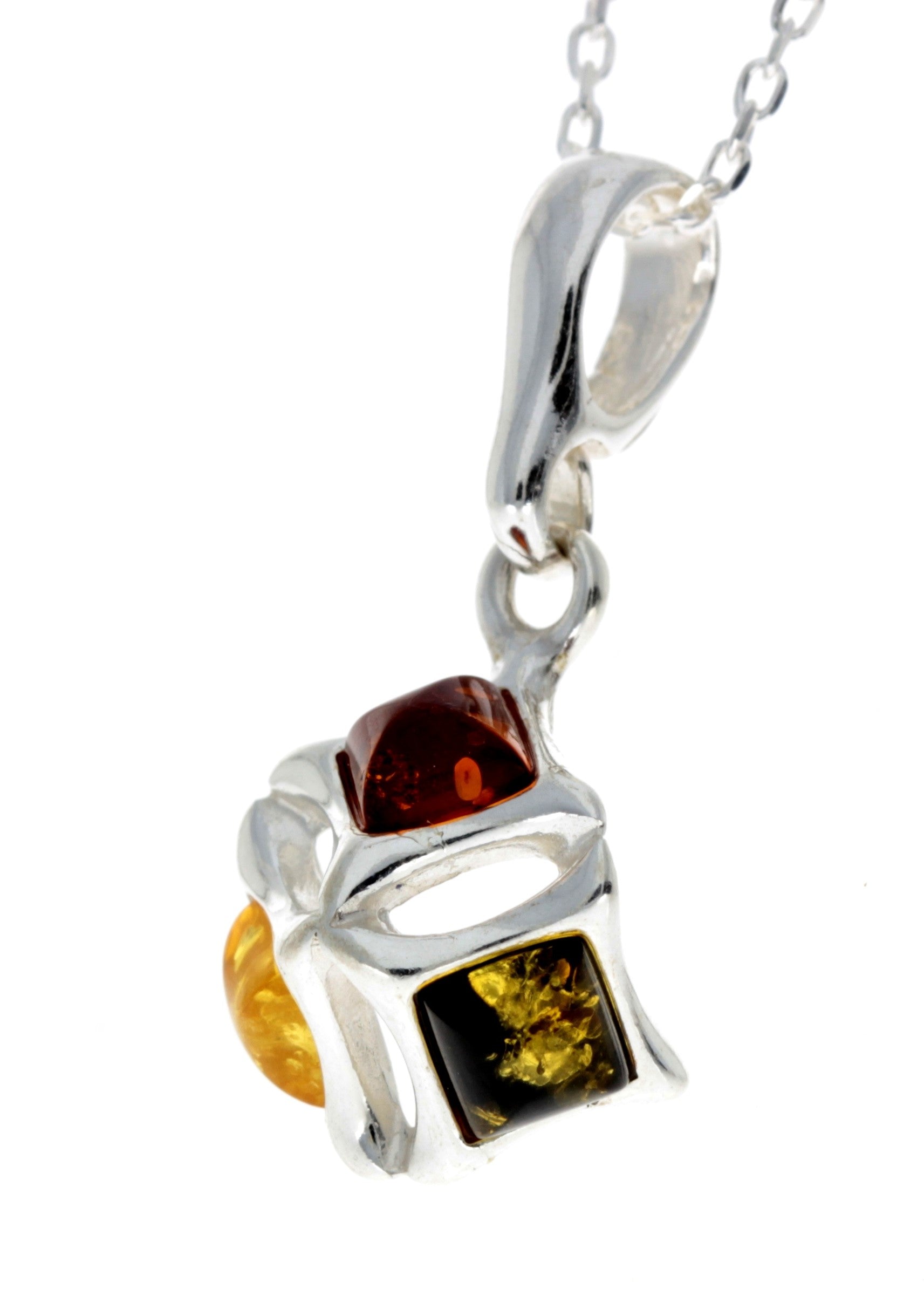 925 Sterling Silver & Genuine Baltic Amber Modern Pendant - 1706