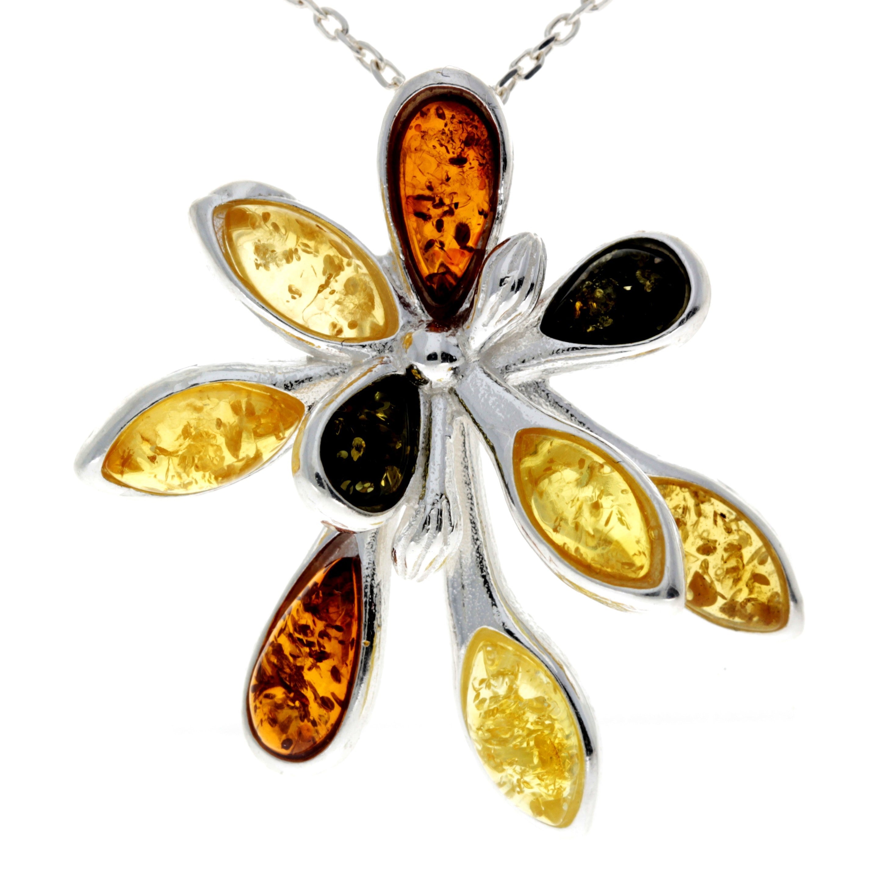 925 Sterling Silver & Genuine Baltic Amber Modern Pendant - 1707