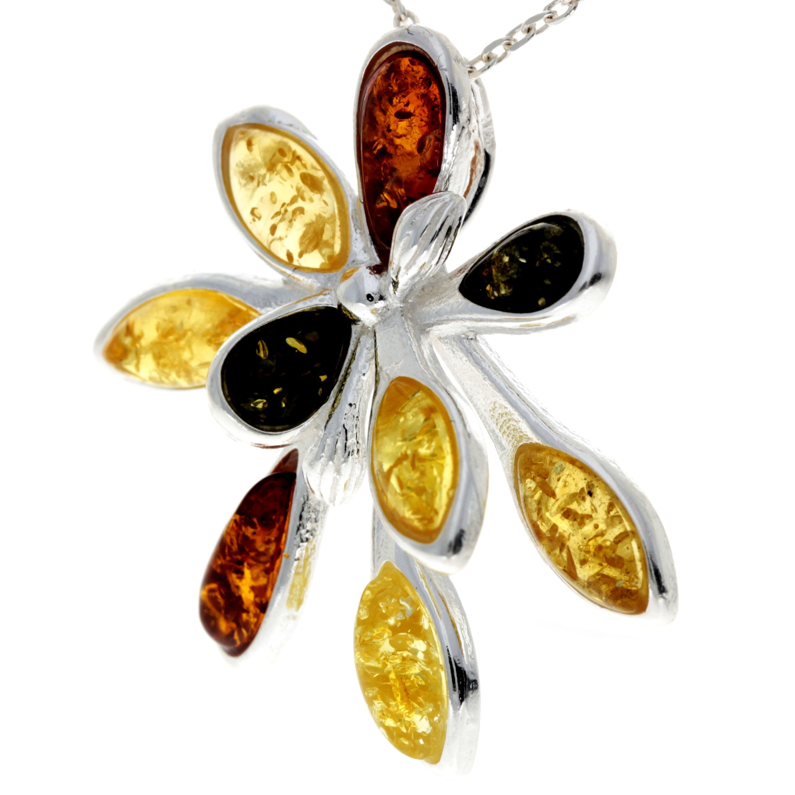 925 Sterling Silver & Genuine Baltic Amber Modern Pendant - 1707