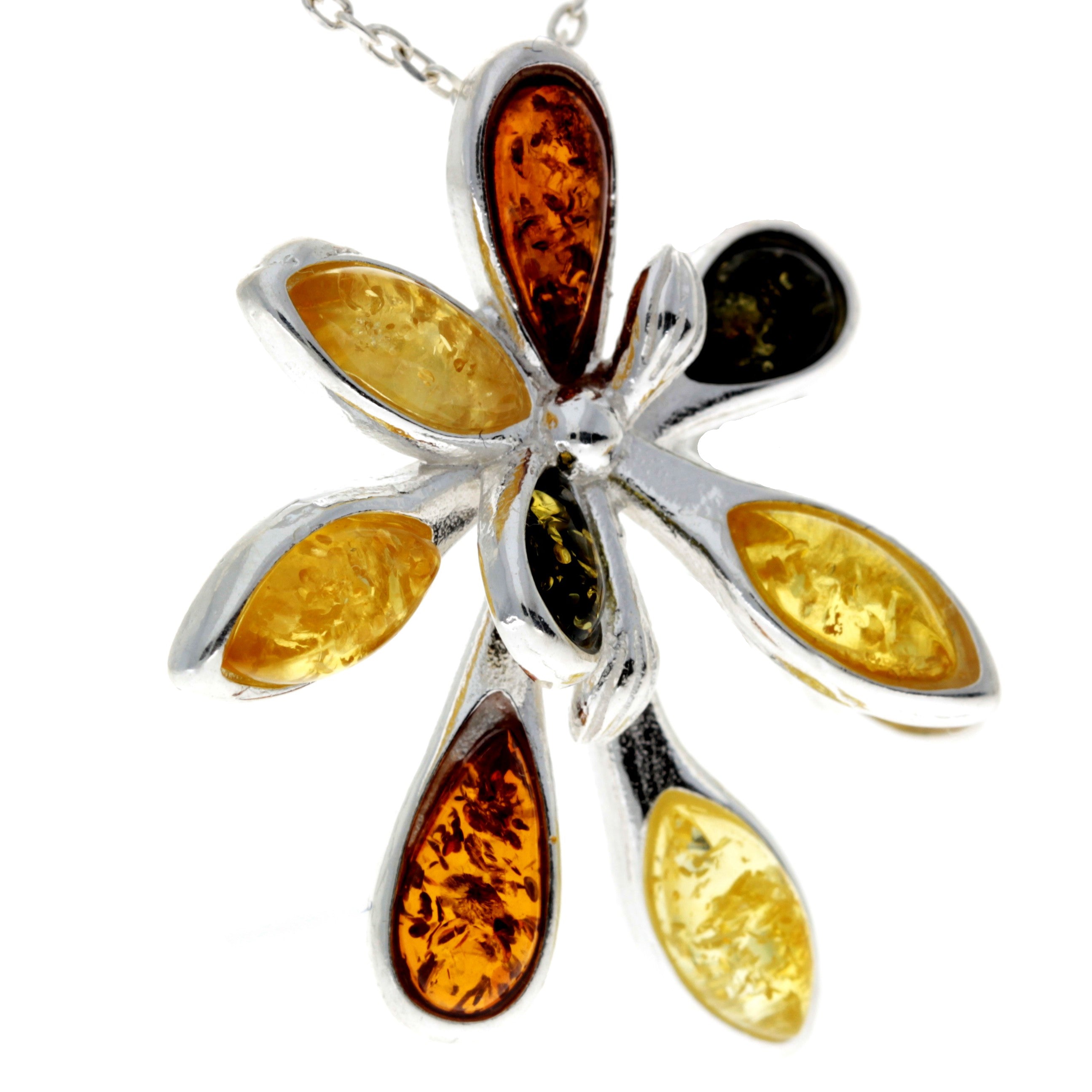 925 Sterling Silver & Genuine Baltic Amber Modern Pendant - 1707