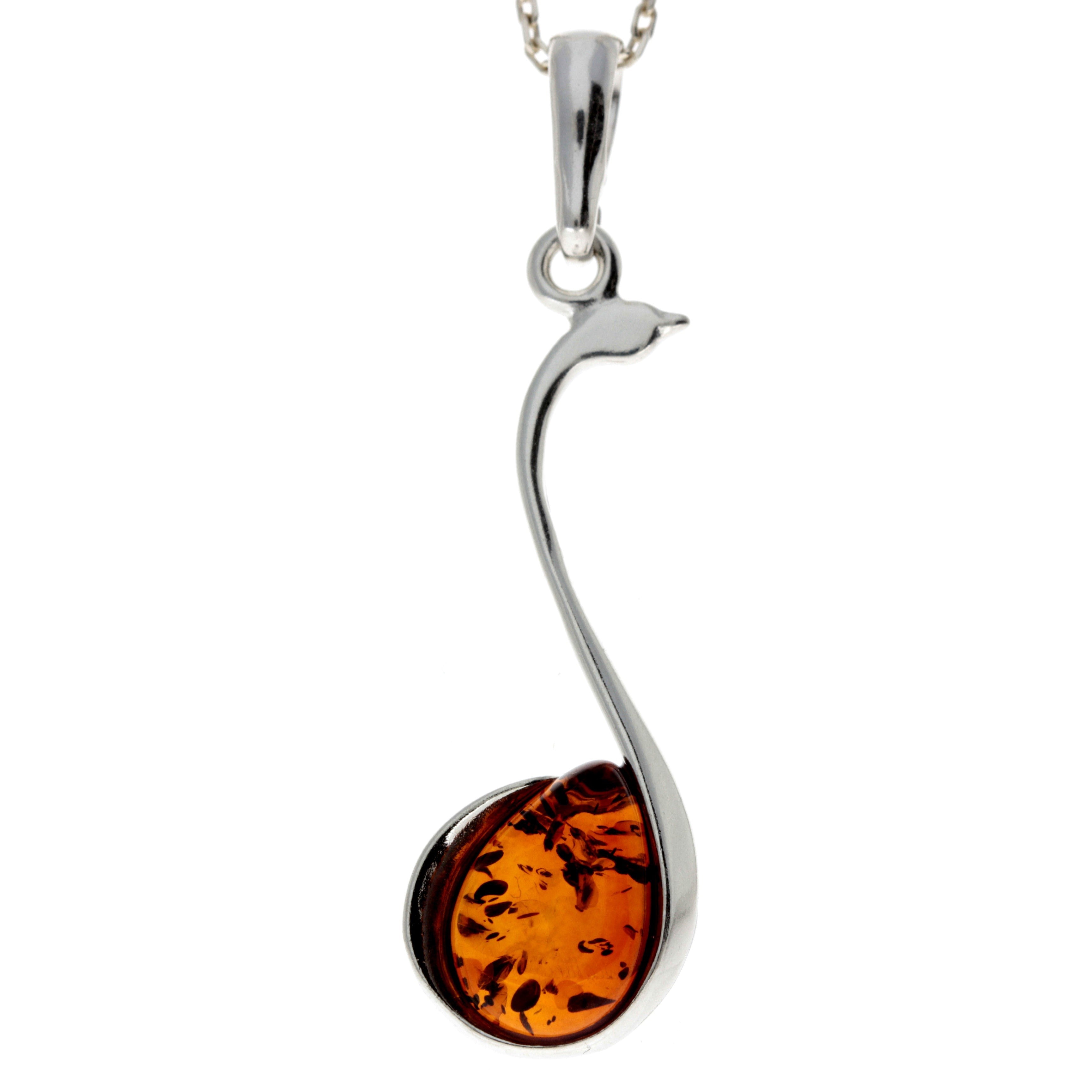 925 Sterling Silver & Genuine Teardrop Baltic Amber Classic Pendant - 1793