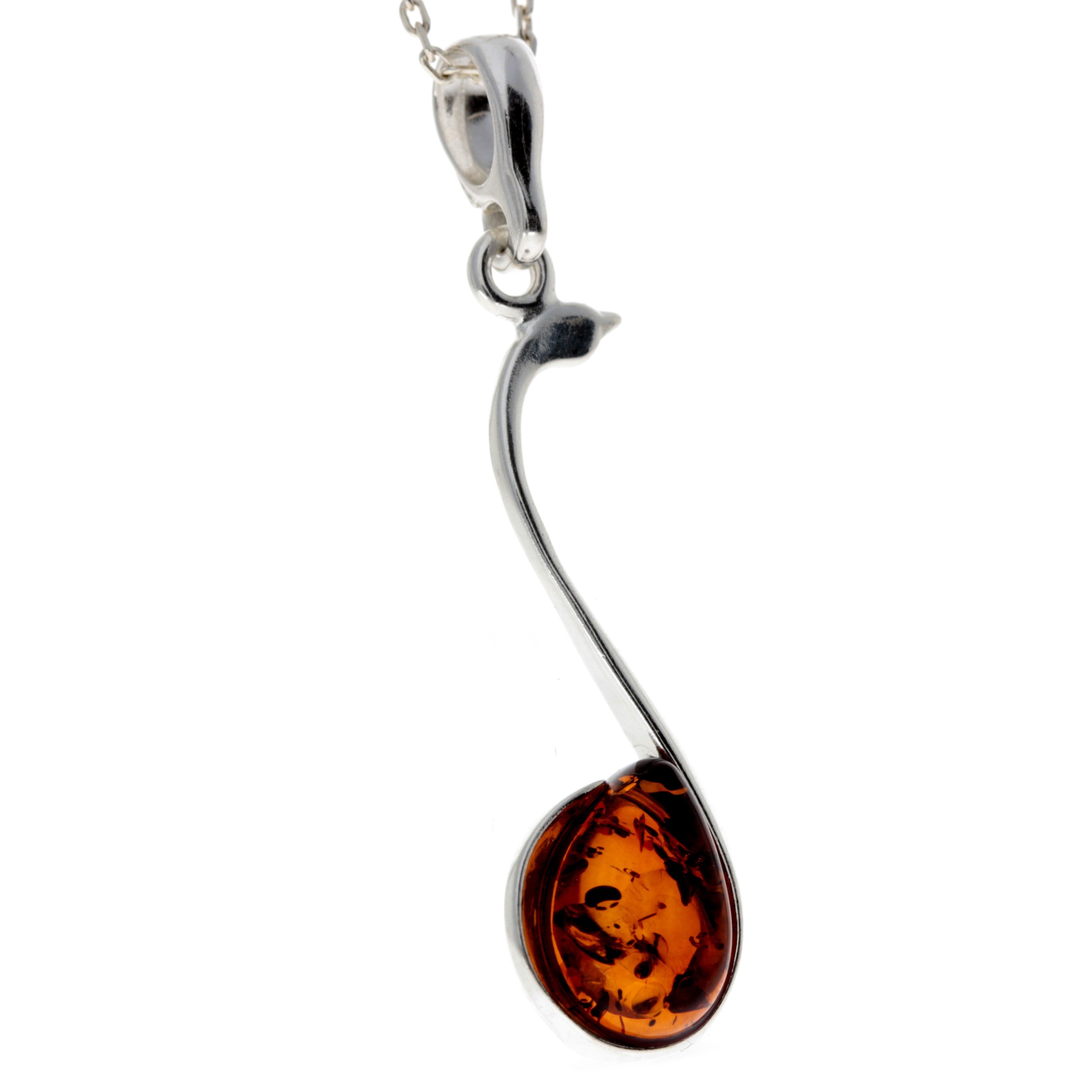 925 Sterling Silver & Genuine Teardrop Baltic Amber Classic Pendant - 1793