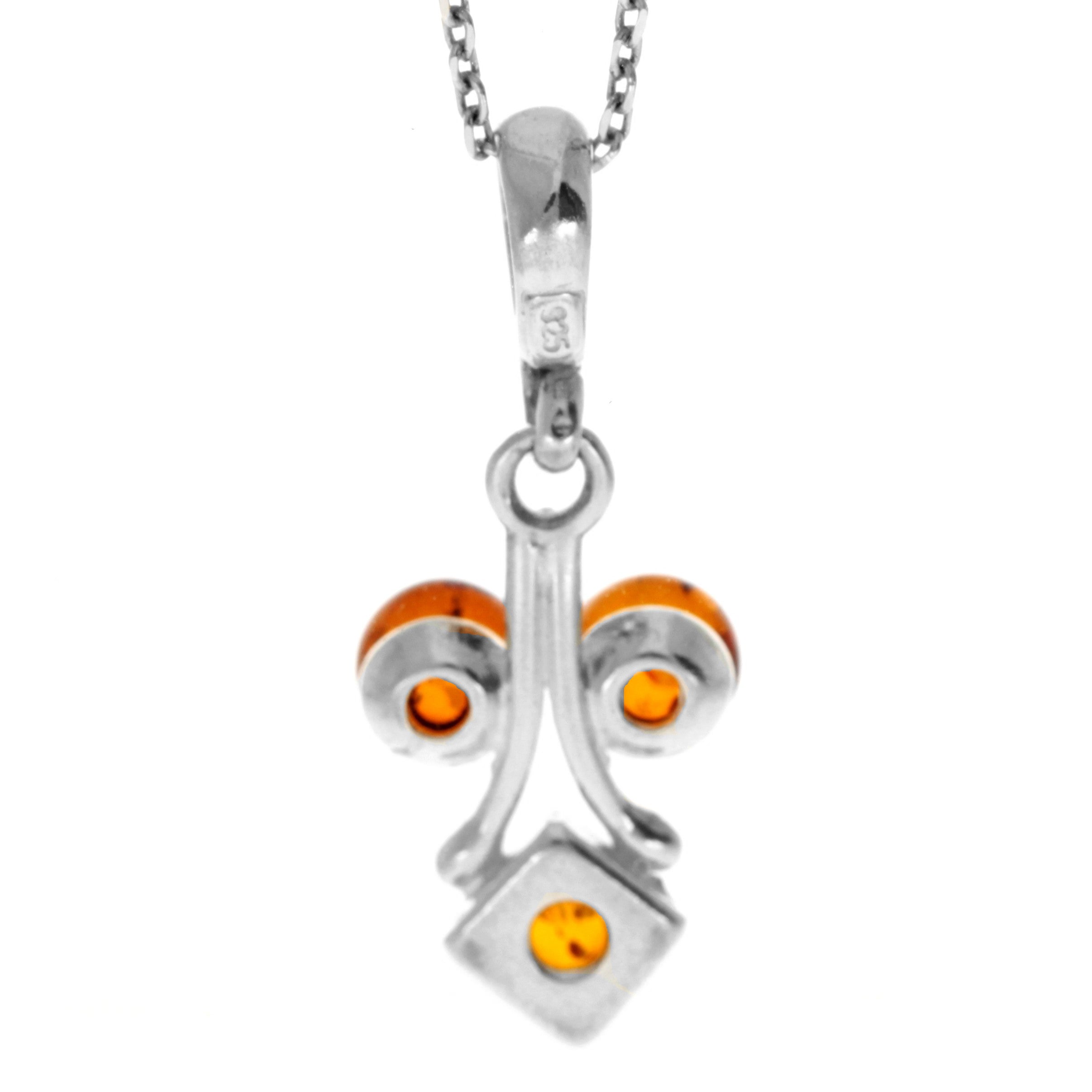 925 Sterling Silver & Genuine Baltic Amber Classic Trio Pendant  1816