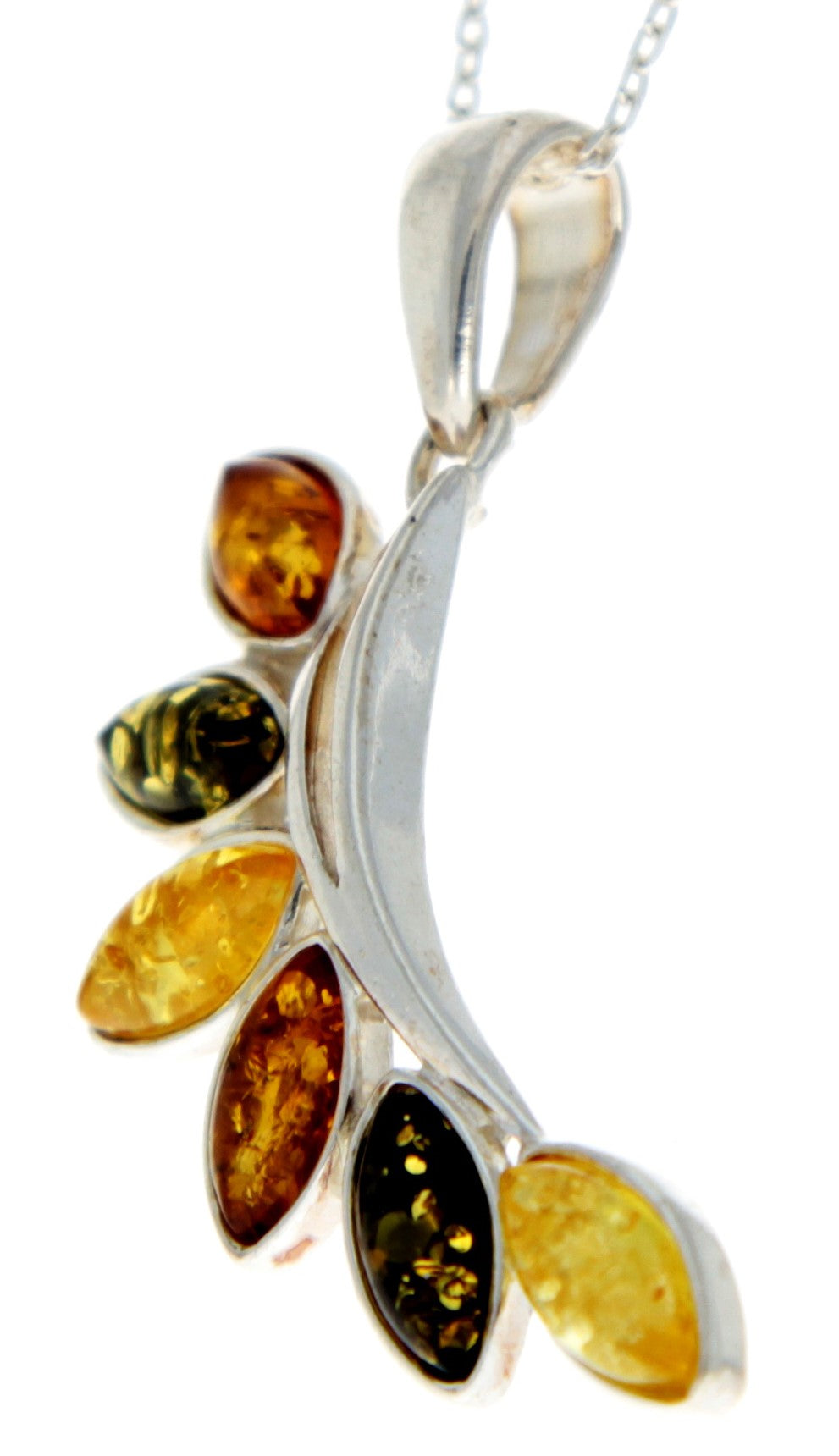 925 Sterling Silver & Genuine Baltic Amber Modern Pendant - 1843