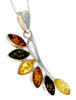 925 Sterling Silver & Genuine Baltic Amber Modern Pendant - 1843