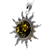 925 Sterling Silver & Genuine Baltic Amber Large Start / Sun Pendant - 1864