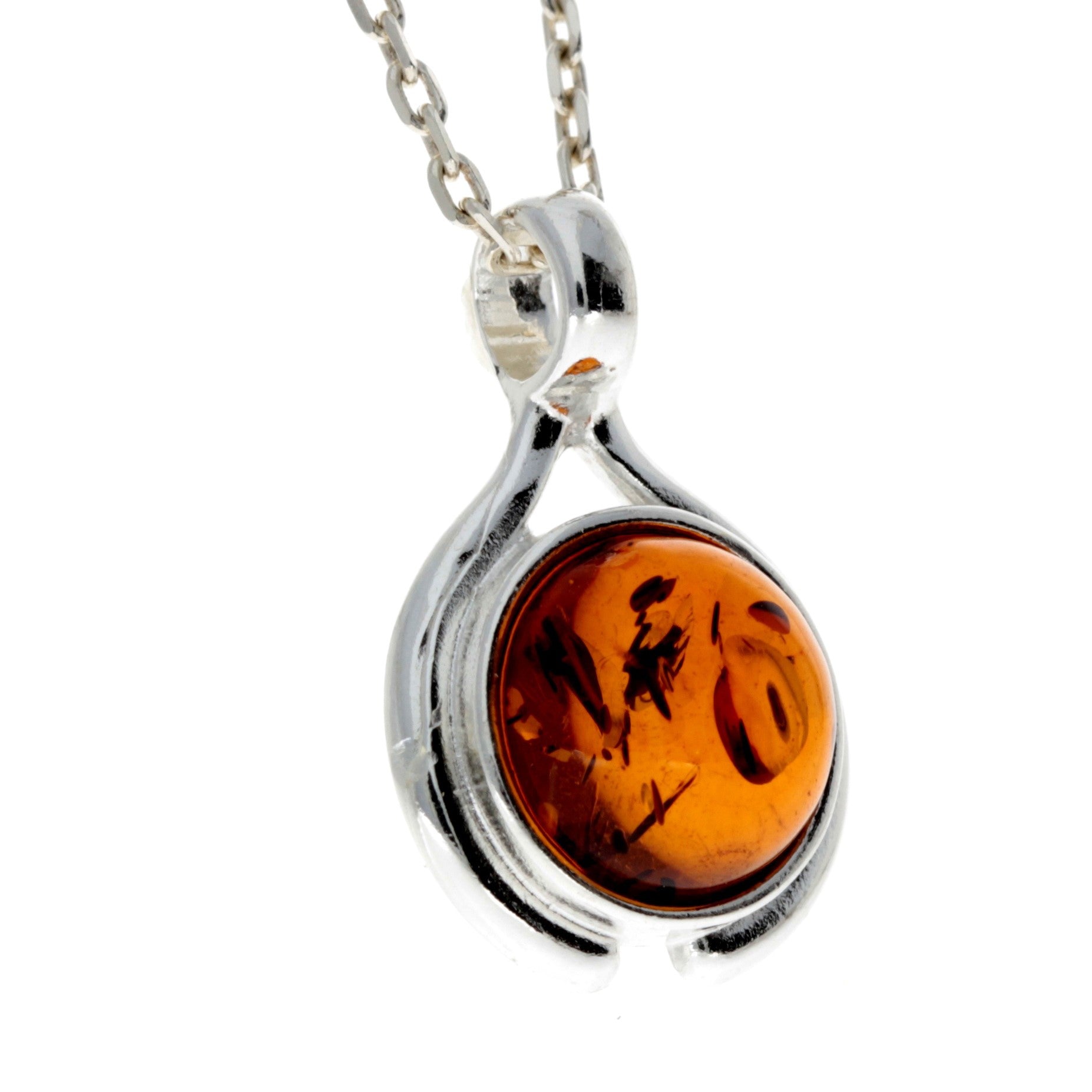 925 Sterling Silver & Genuine Baltic Amber Classic Pendant - 1892