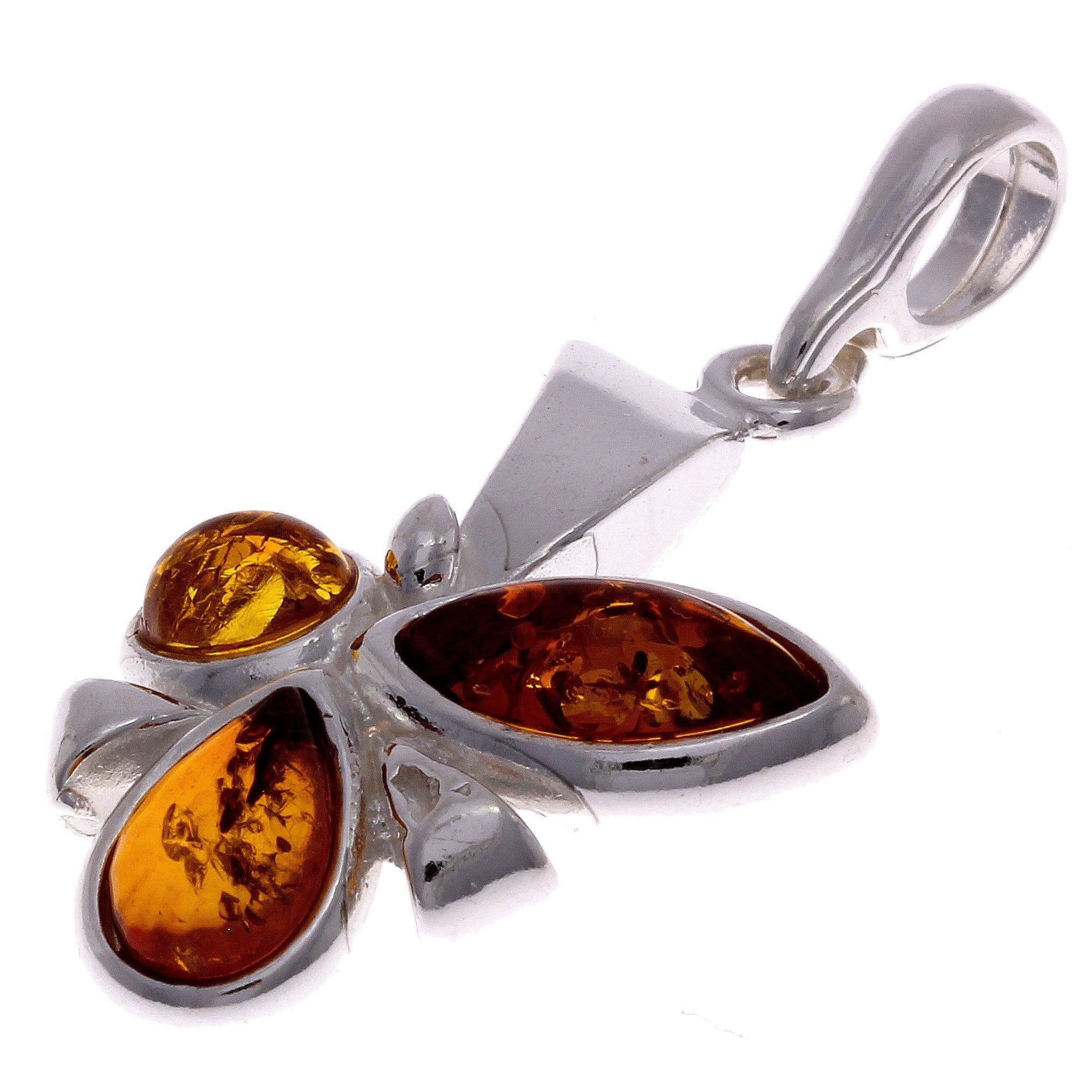 925 Sterling Silver & Genuine Baltic Amber Classic Pendant - 1936