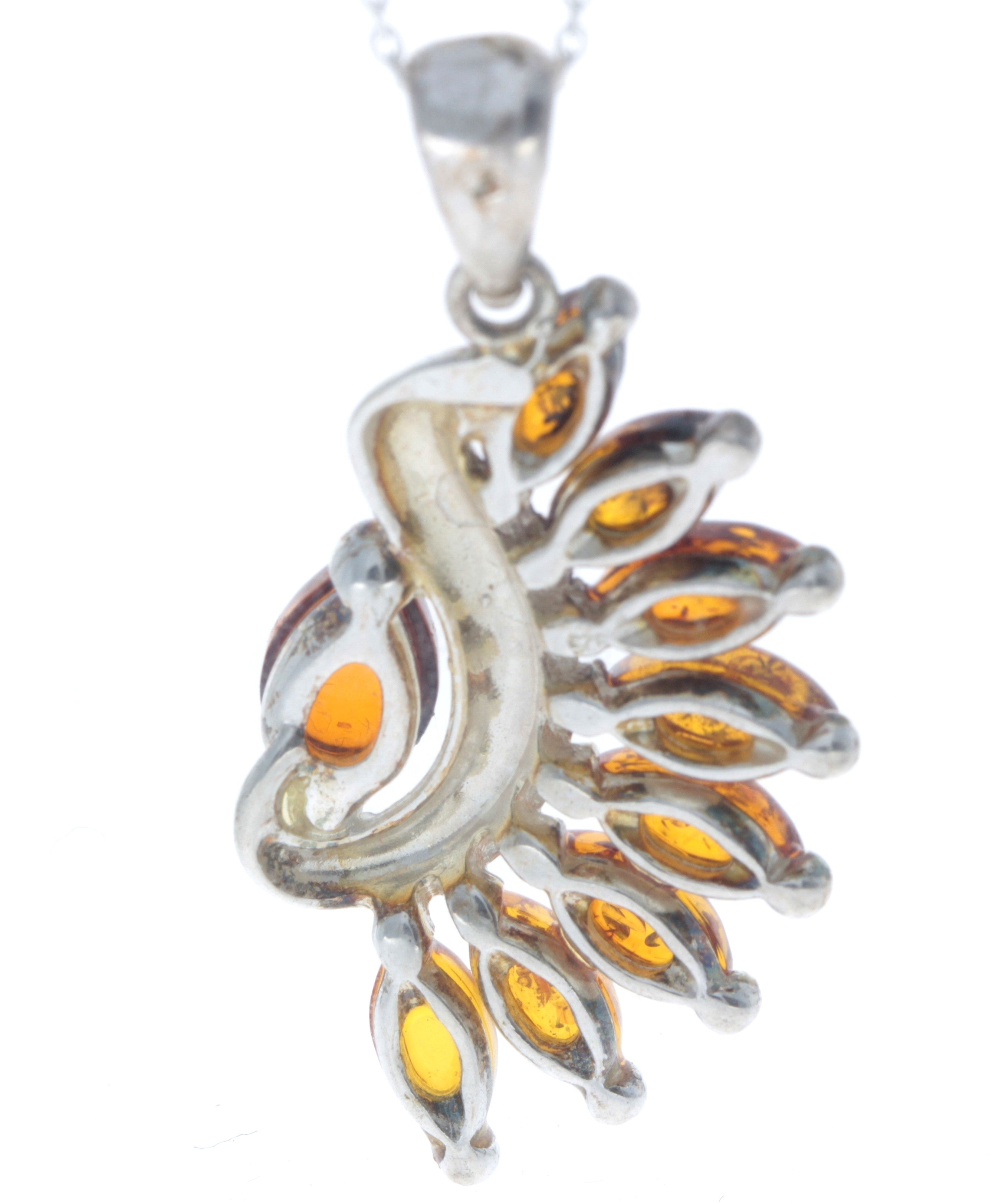 925 Sterling Silver & Genuine Baltic Amber Modern Pendant - 1939