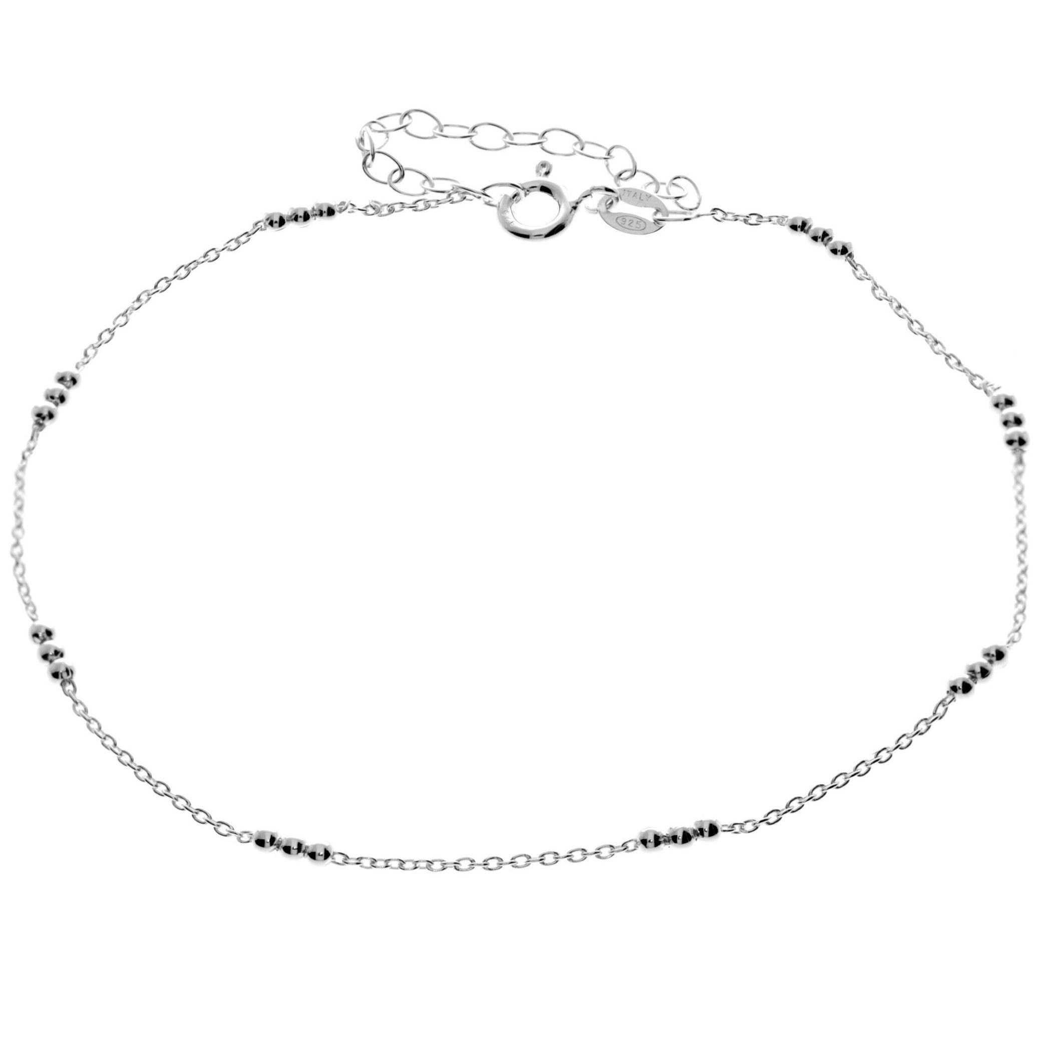 925 Sterling Silver Anti-Tarnish Coated Triple Beads Plain Anklet Bracelet with extender - GA-ANK4