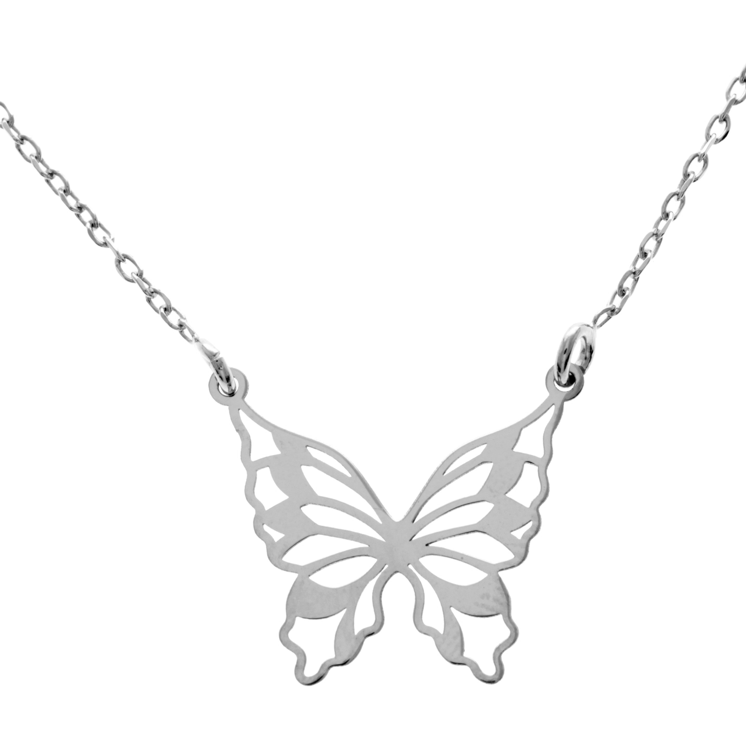 925 Sterling Silver Plain Rhodium Plated Butterfly Necklace - IT-068-N