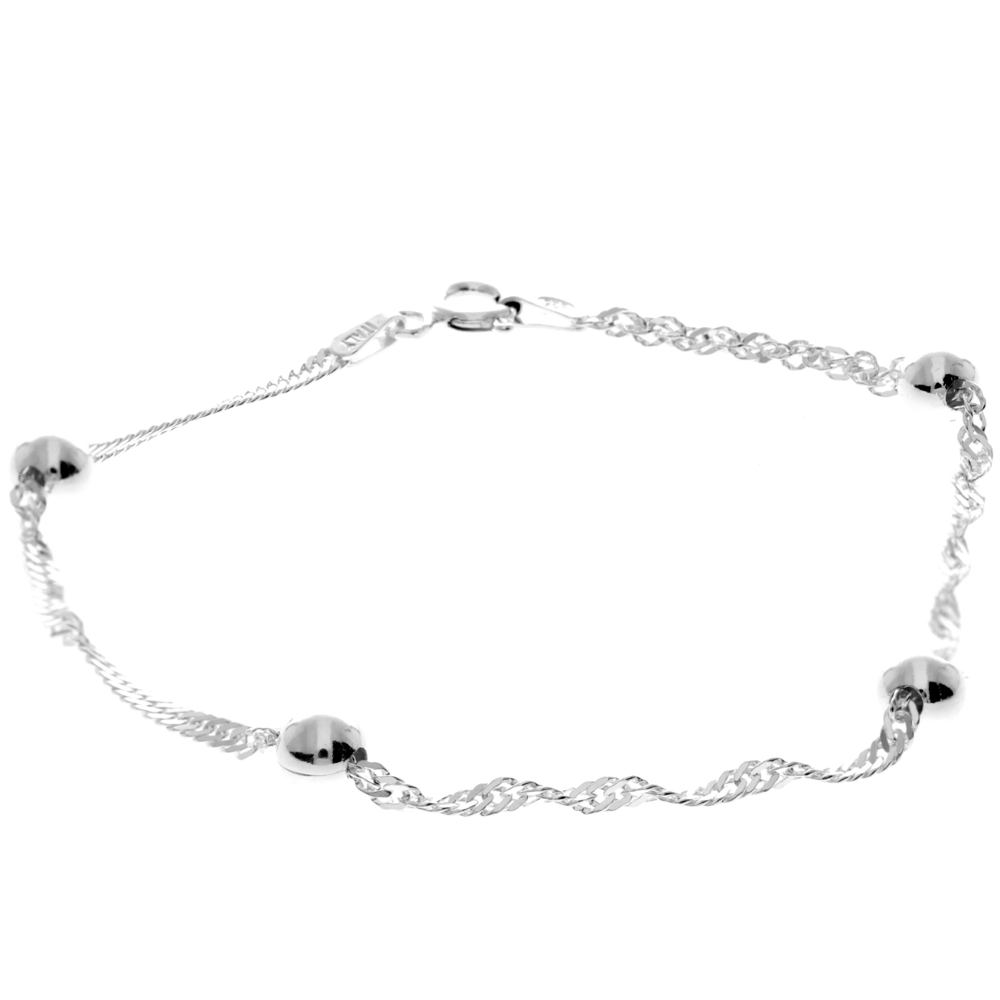 925 Sterling Silver Rhodium Ball Bracelet - SING01-35-B-19