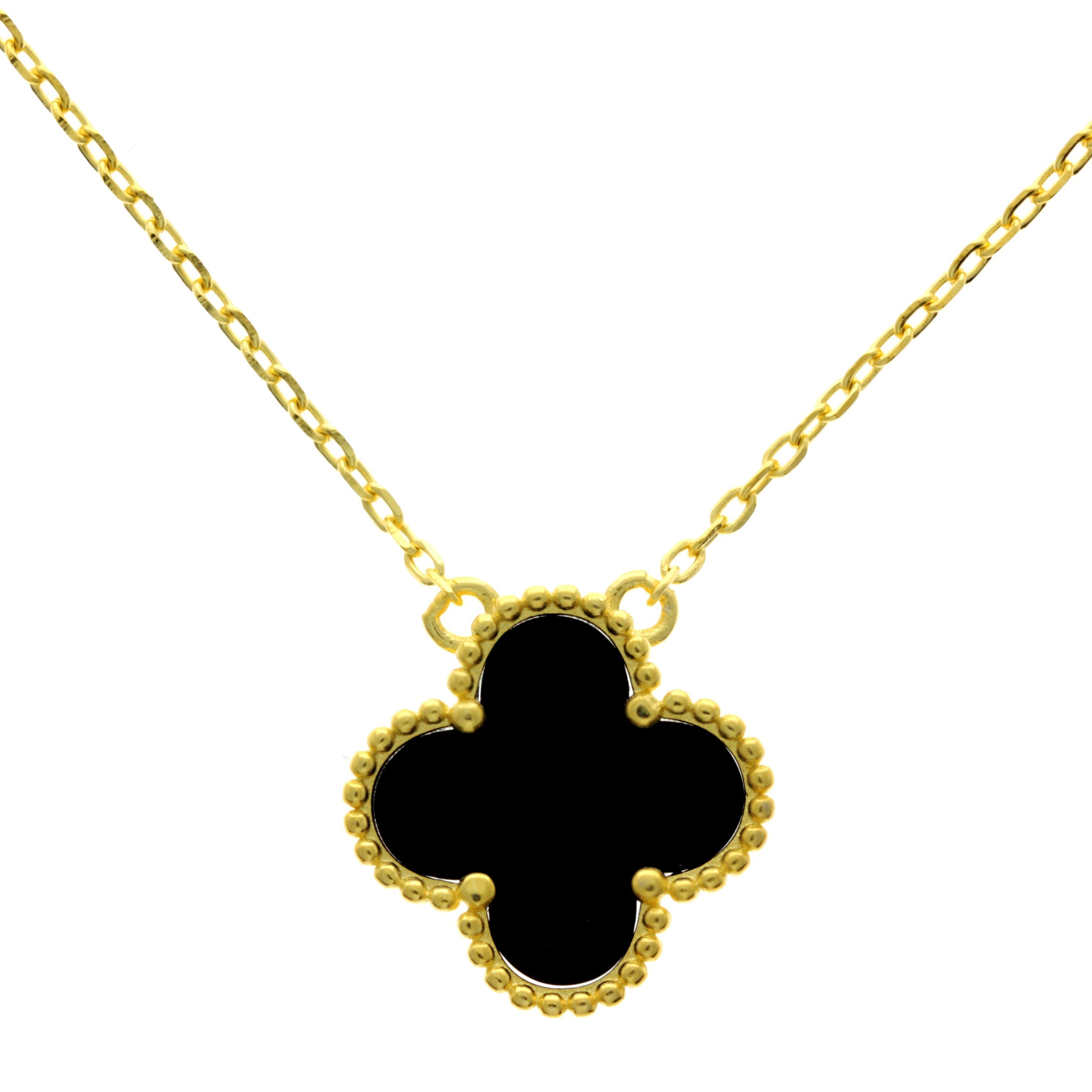 925 Sterling Silver Gold Plated Black Clover Neckles  -CH-1107-GP-N