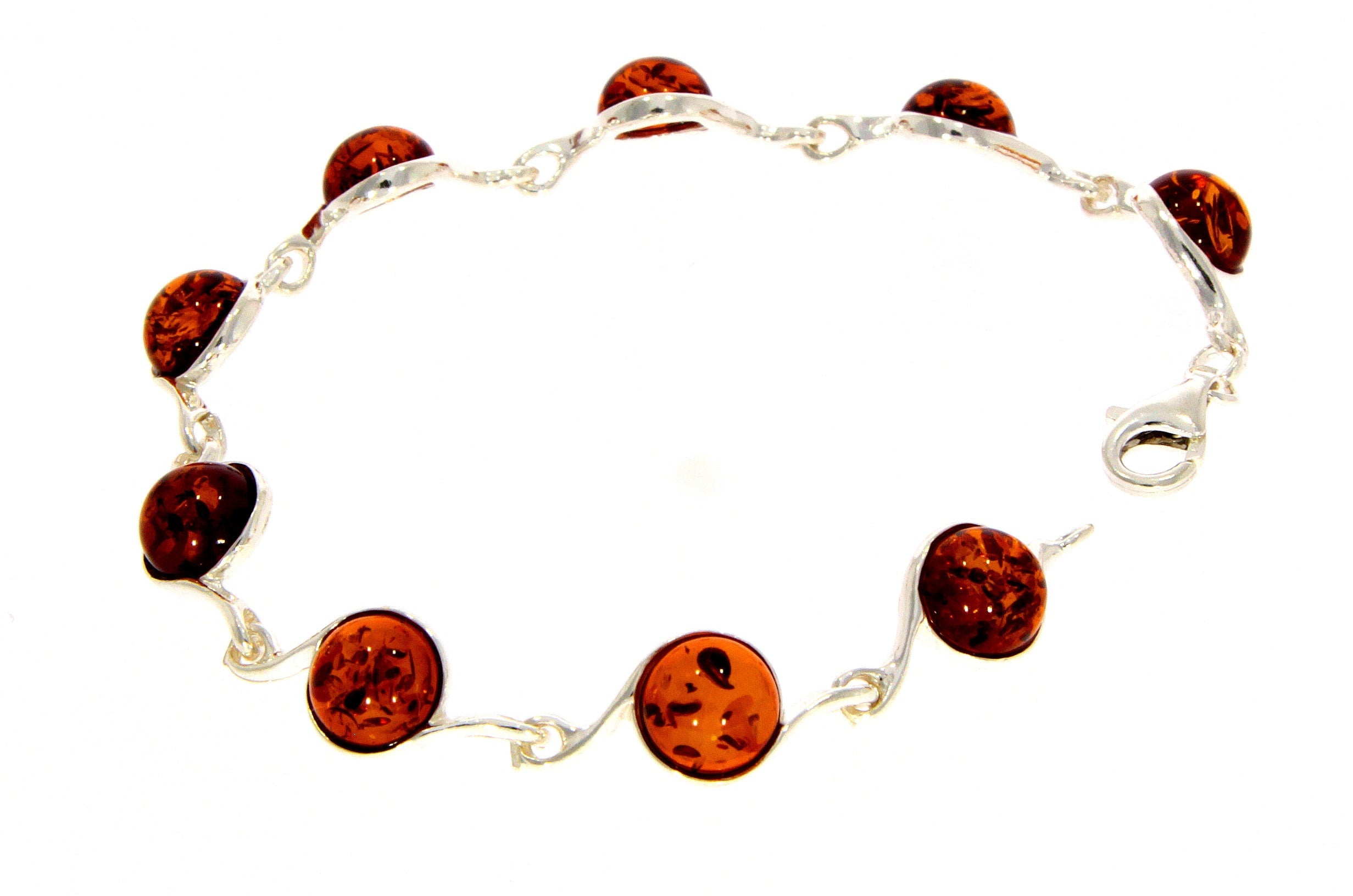 925 Sterling Silver & Baltic Amber Classic Link Bracelet 19 cm - 2092