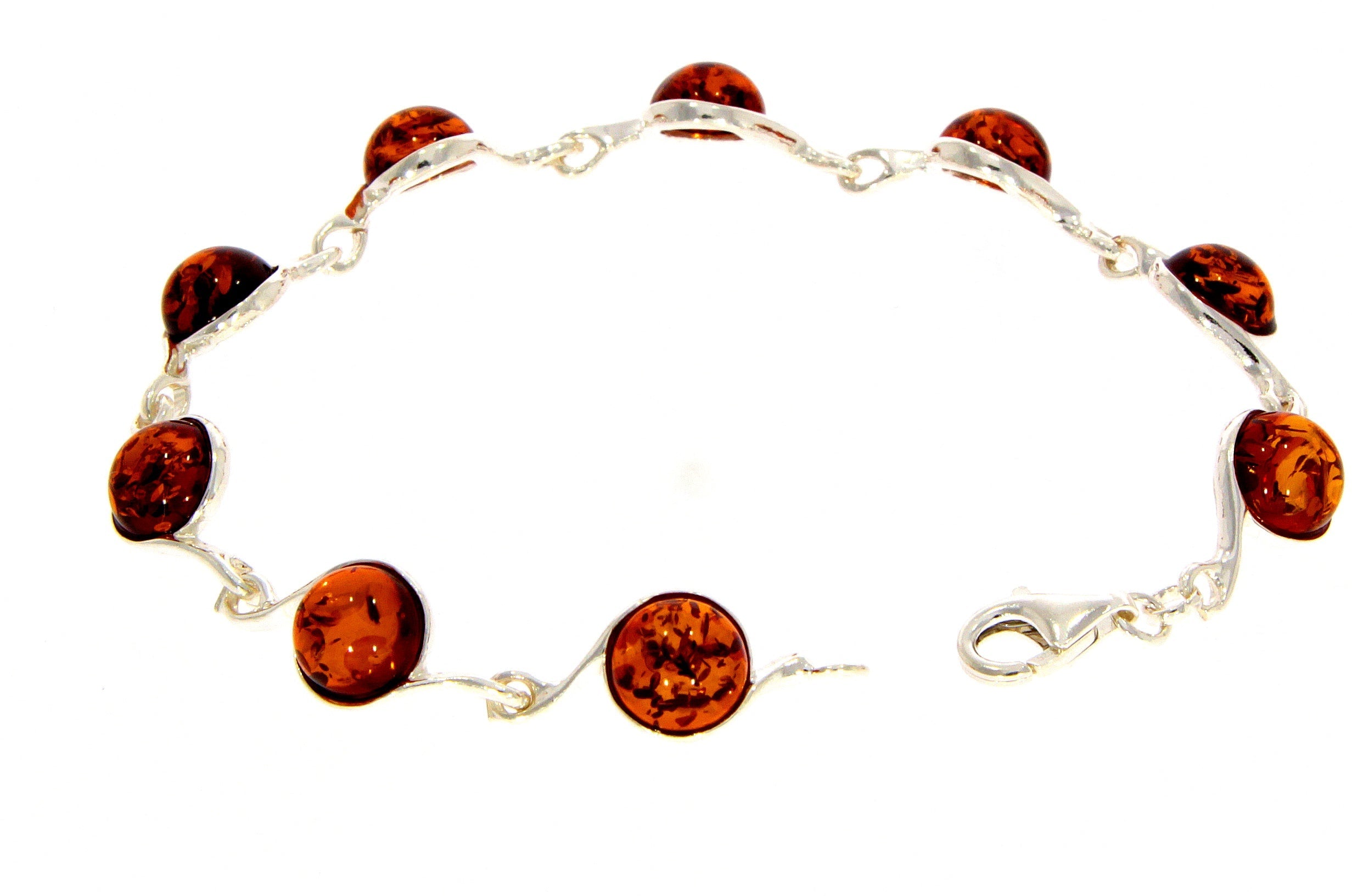 925 Sterling Silver & Baltic Amber Classic Link Bracelet 19 cm - 2092