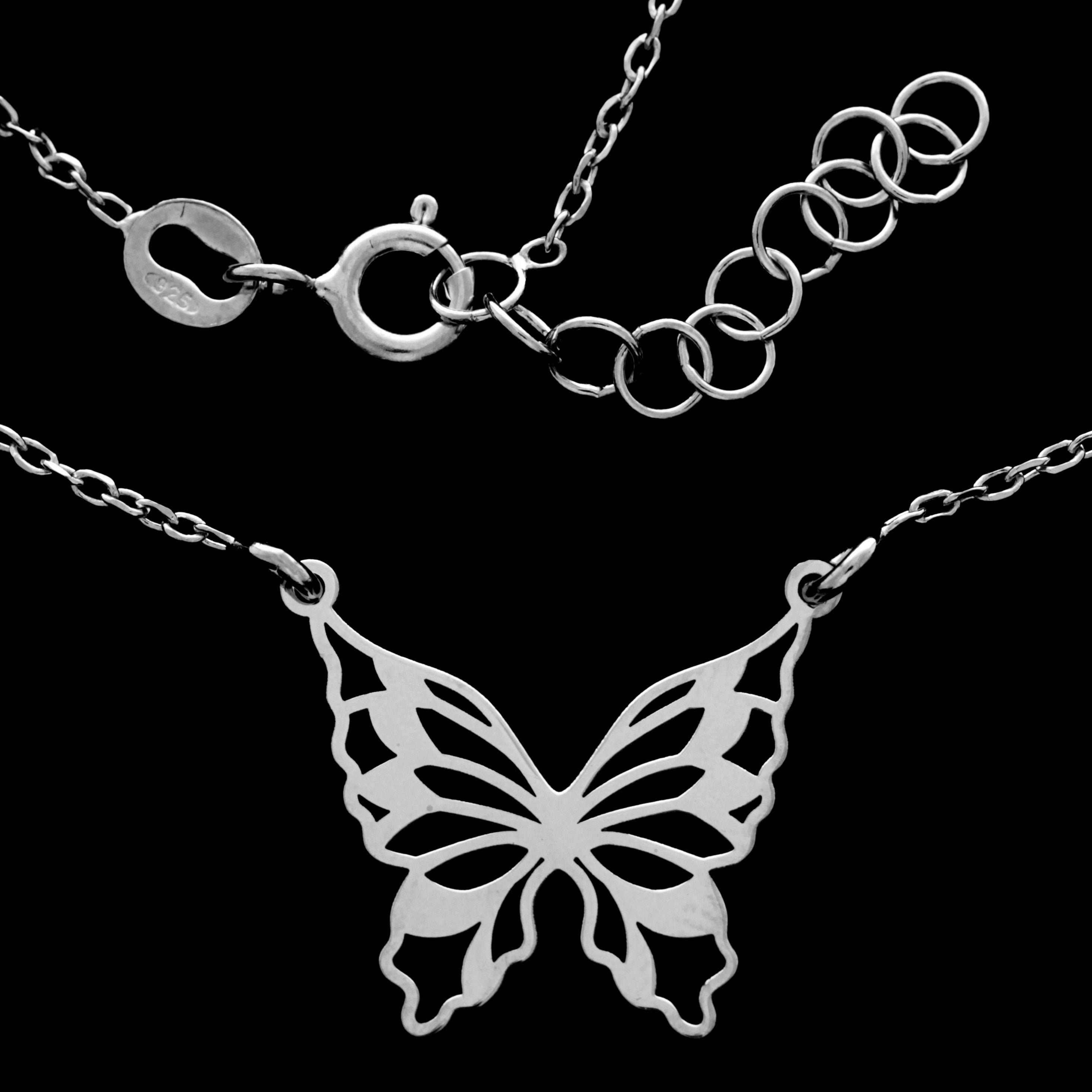 925 Sterling Silver Plain Rhodium Plated Butterfly Necklace - IT-068-N