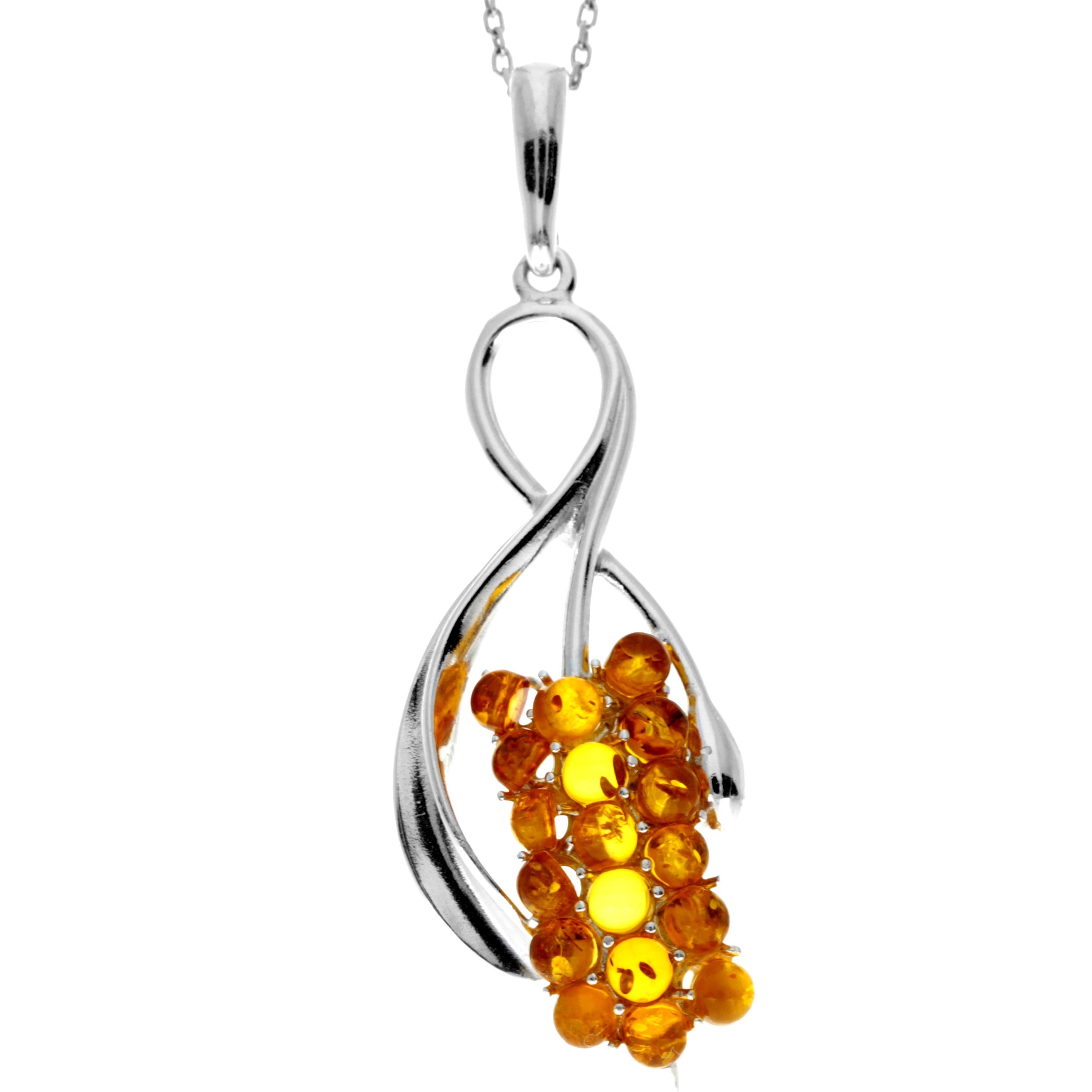 925 Sterling Silver & Genuine Baltic Amber Modern Pendant  302