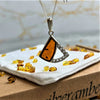 925 Steling Silver & Genuine Baltic Amber with Cubic Zirconia's Modern Pendant - AC214