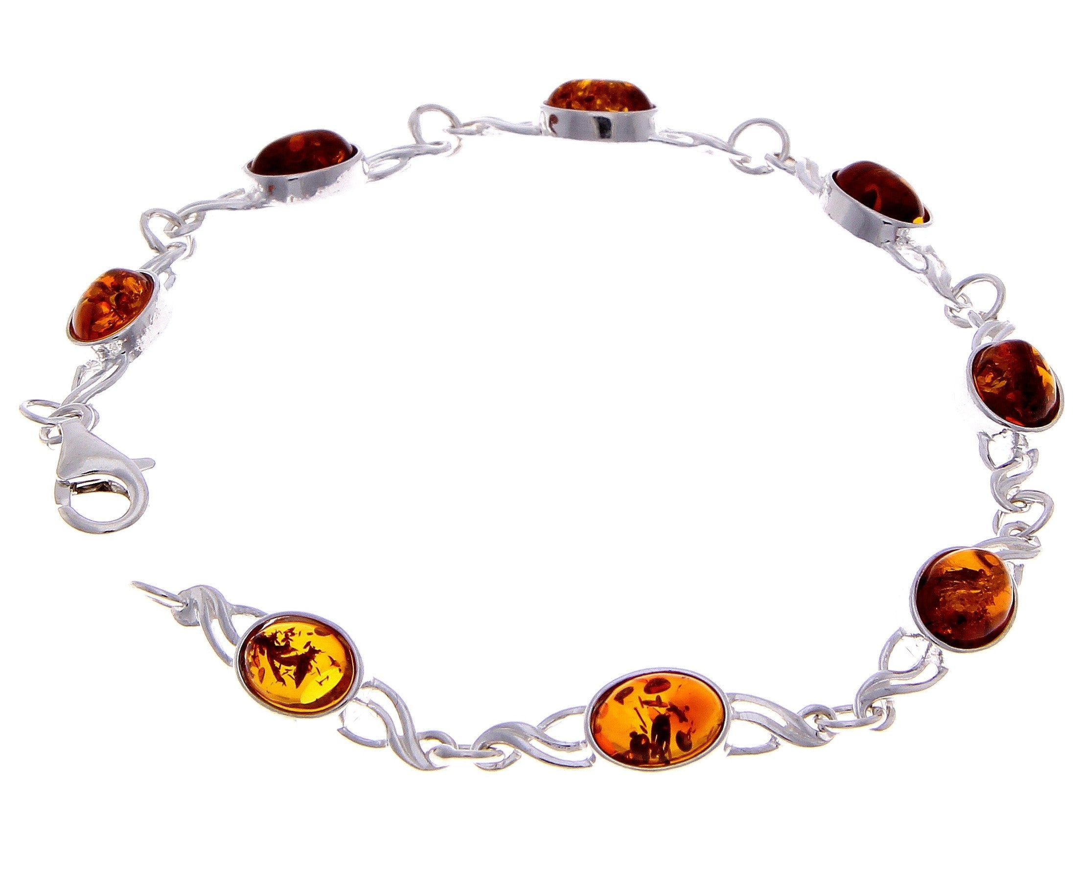 925 Sterling Silver & Genuine Baltic Amber Bracelet Link 21.5 cm  - 3178