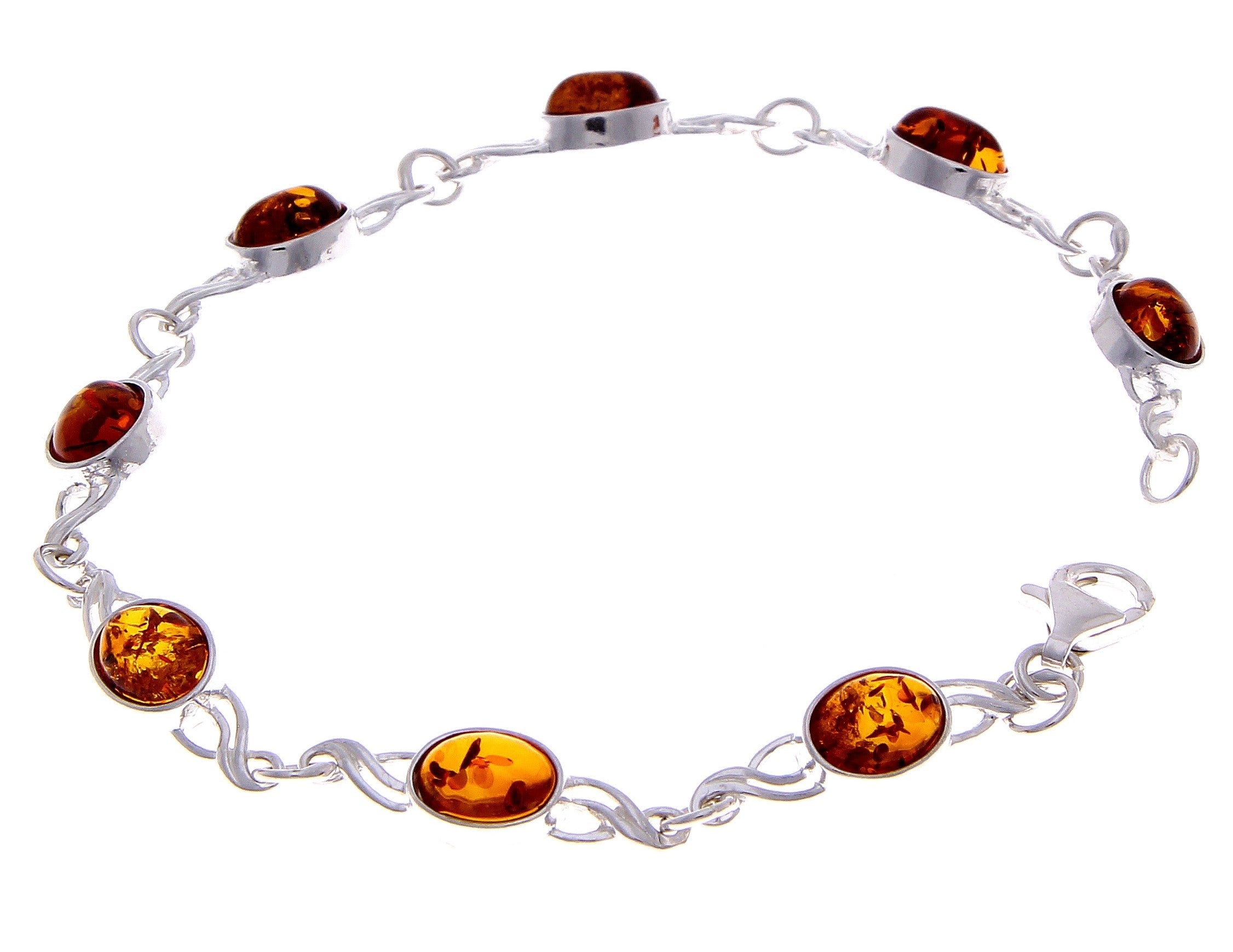 925 Sterling Silver & Genuine Baltic Amber Bracelet Link 21.5 cm  - 3178